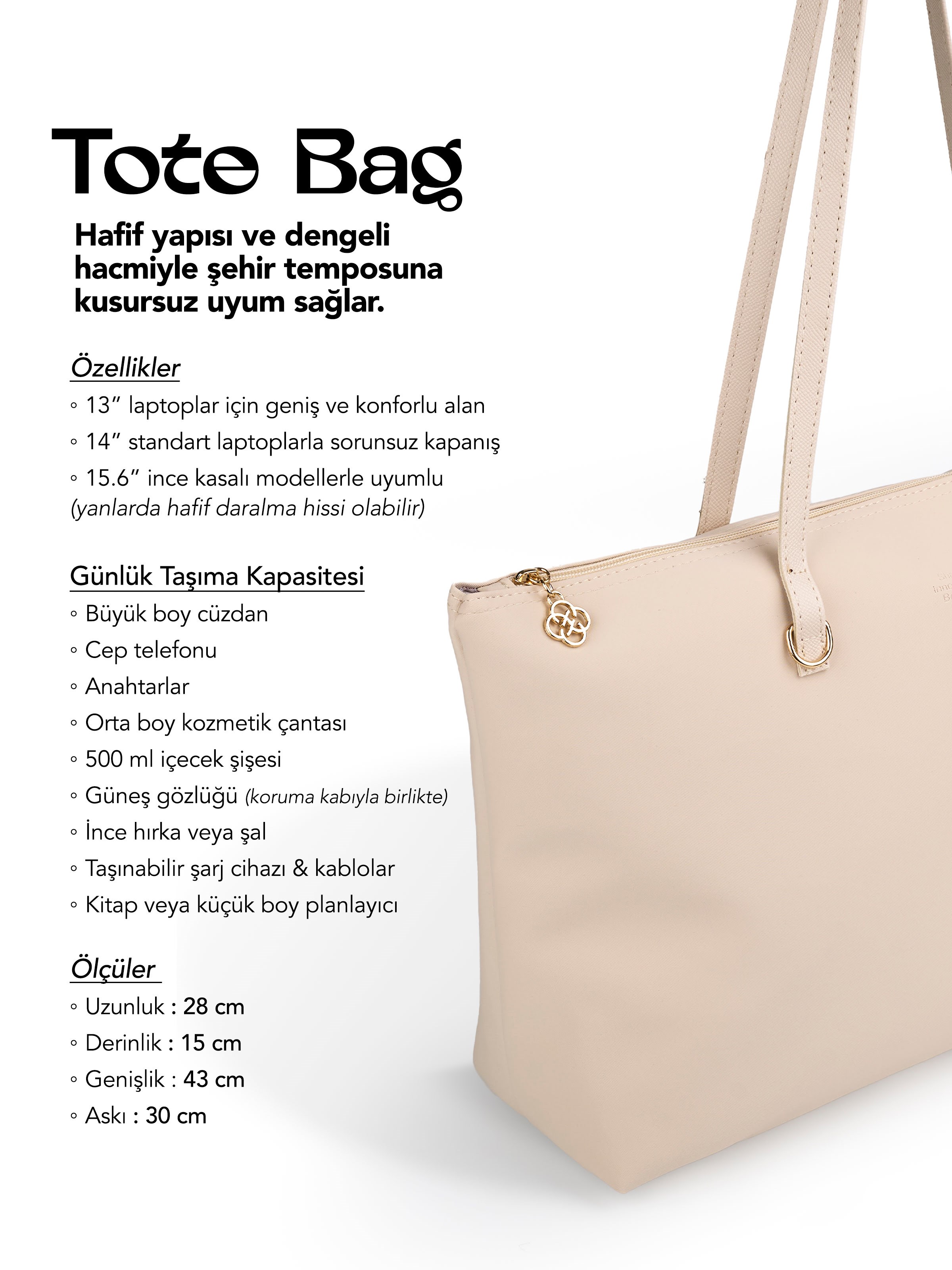 Krem SHK272 Fermuarlı,Astarlı,Shopper El,Kol ve Omuz Çanta