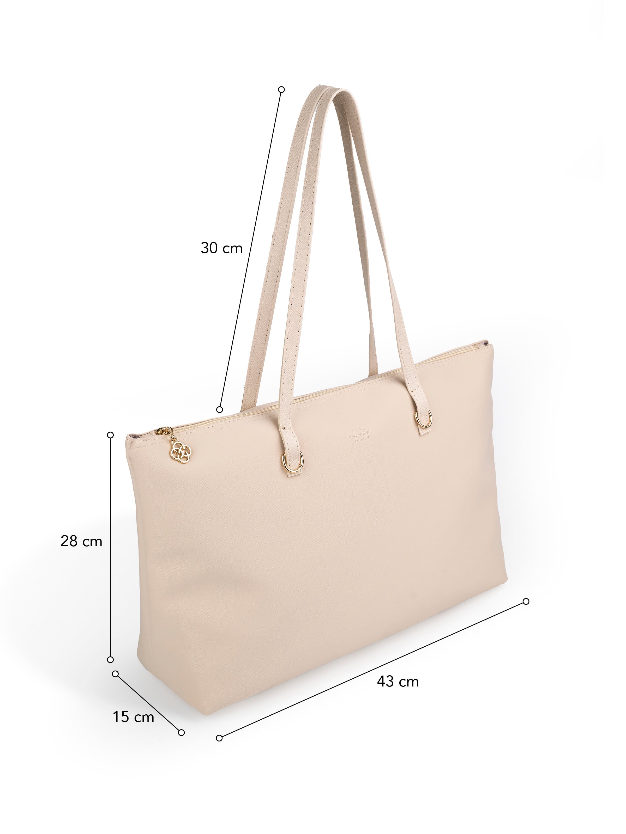 Krem SHK272 Fermuarlı,Astarlı,Shopper El,Kol ve Omuz Çanta
