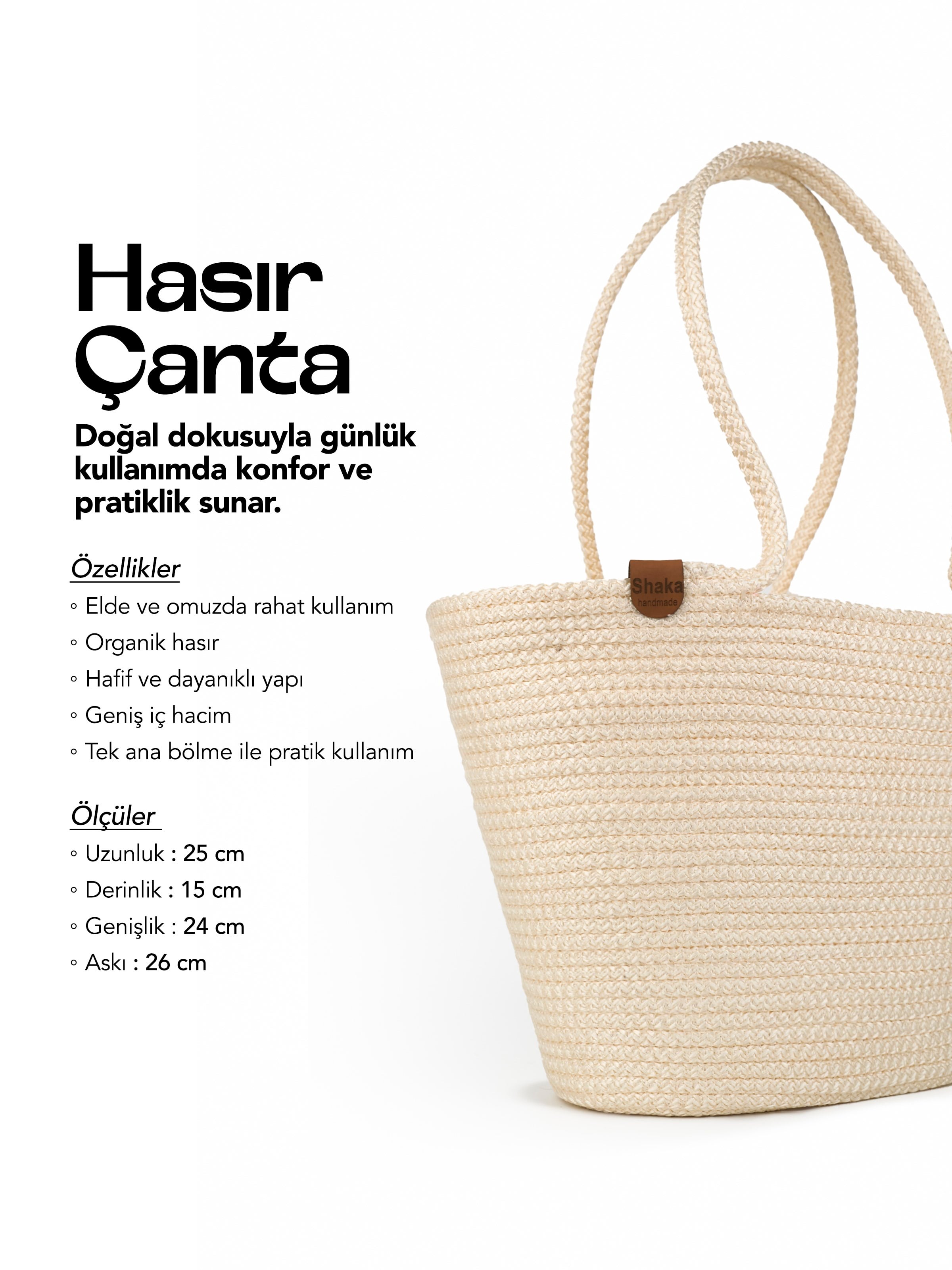 Krem Shk314 Handcrafted, Hasır,Plaj, El,Kol ve Omuz Çantası