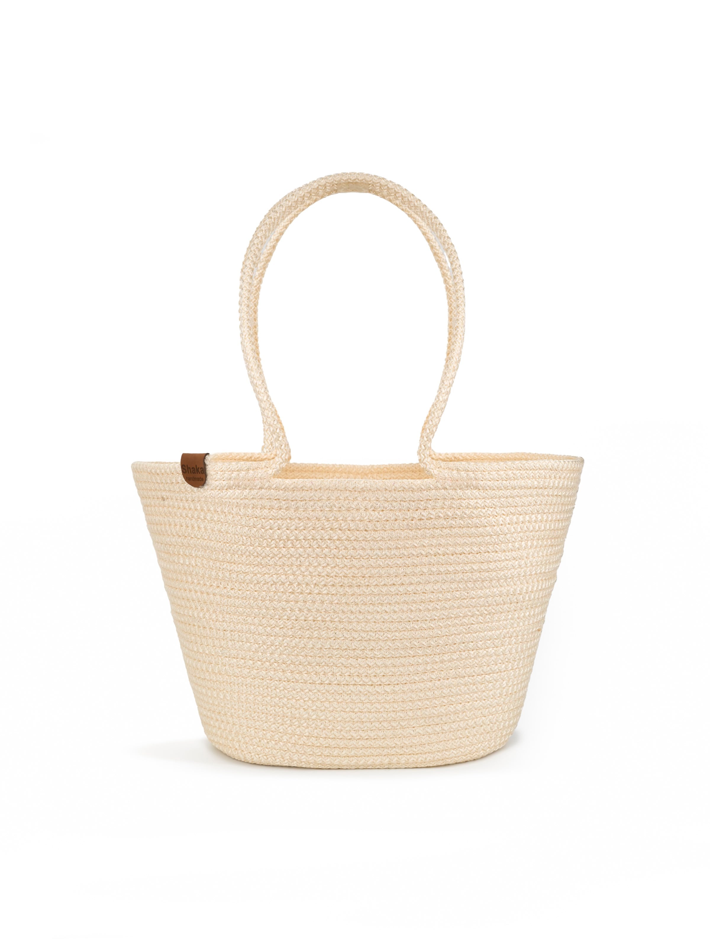 Krem Shk314 Handcrafted, Hasır,Plaj, El,Kol ve Omuz Çantası