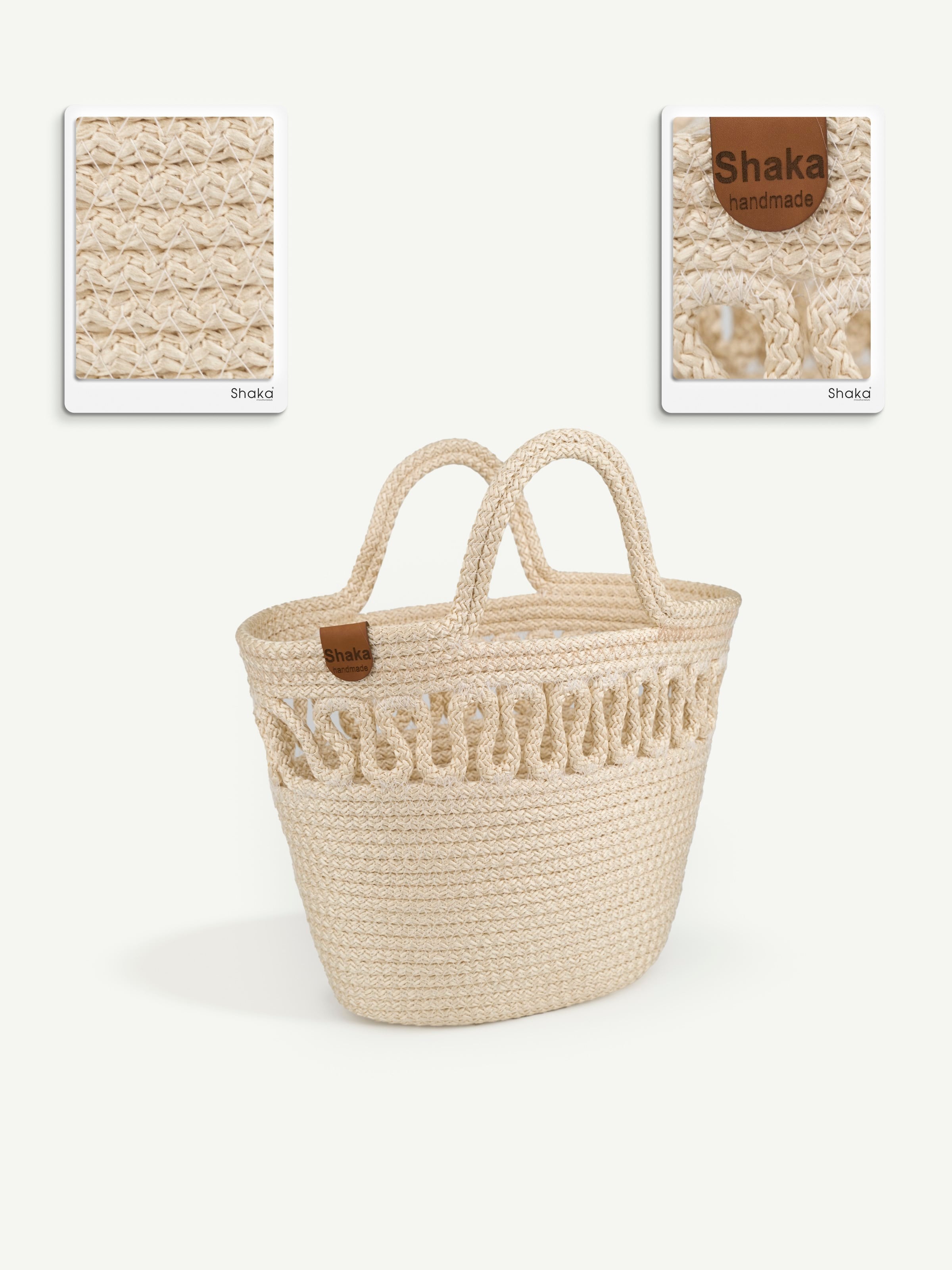 Krem Shk318 Handcrafted Hasır El,Kol ve Omuz Çantası