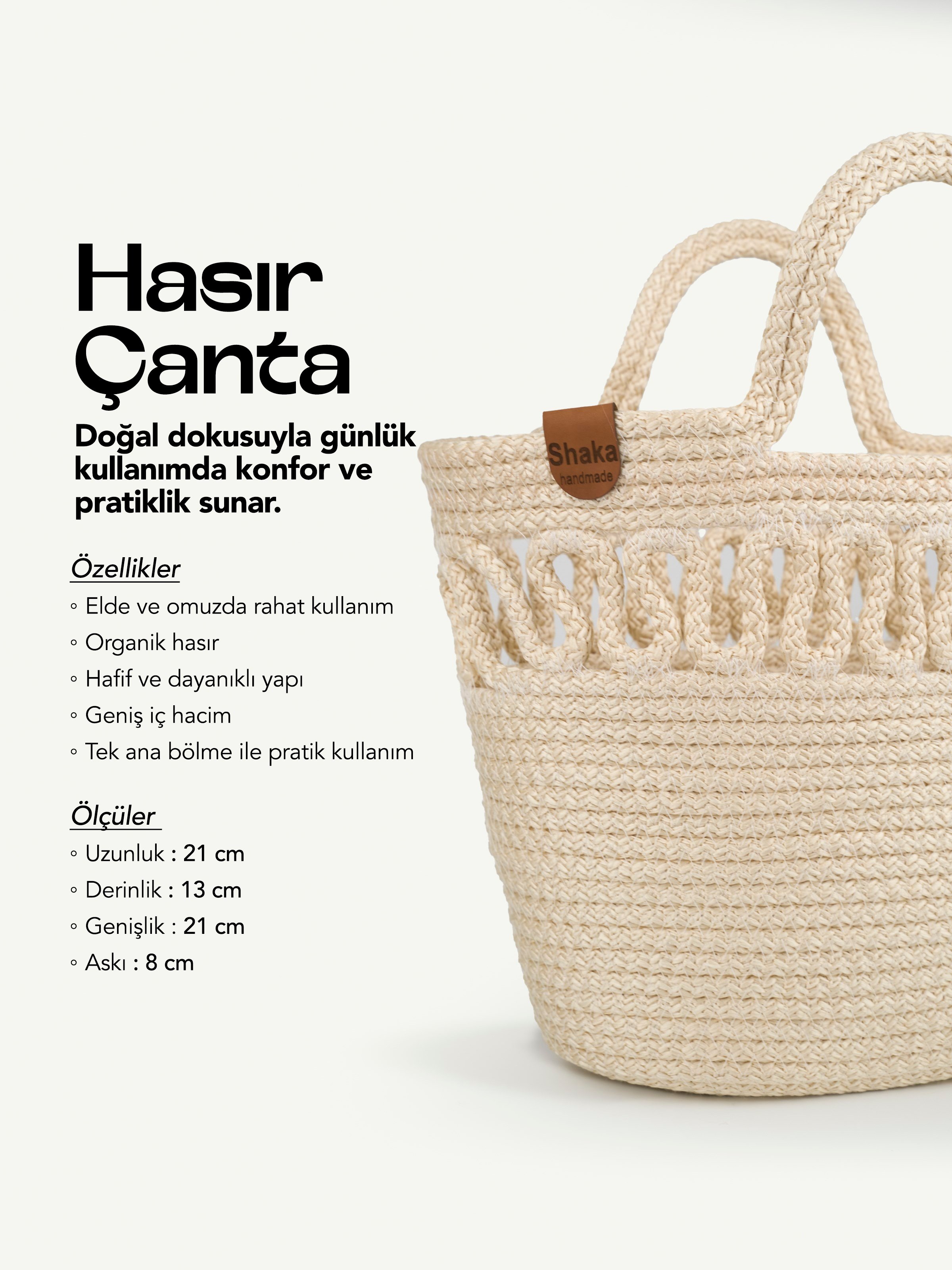 Krem Shk318 Handcrafted Hasır El,Kol ve Omuz Çantası