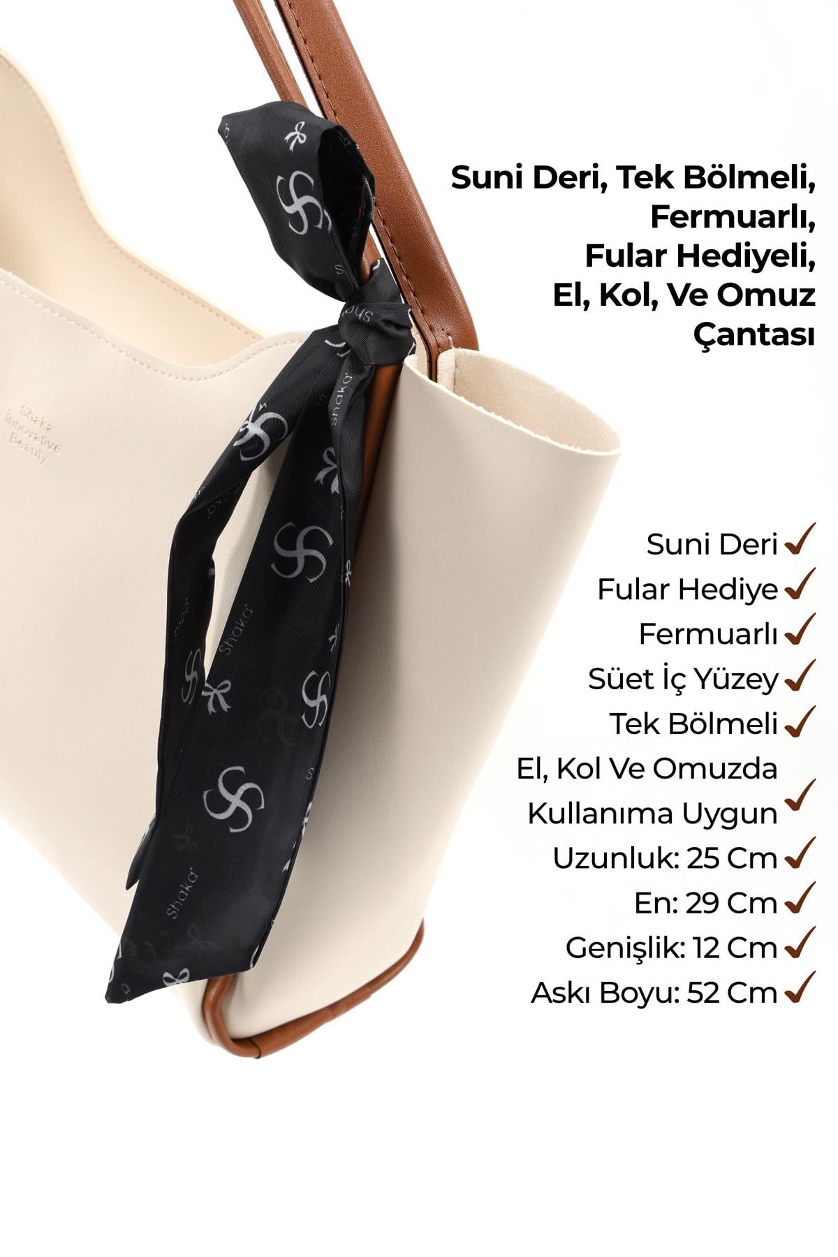 Krem-Taba /Krem SHK276 Suni Deri Büyük Boy Fermuarlı Omuz Çantası ve Cüzdan Seti (Shk240-Shk101)