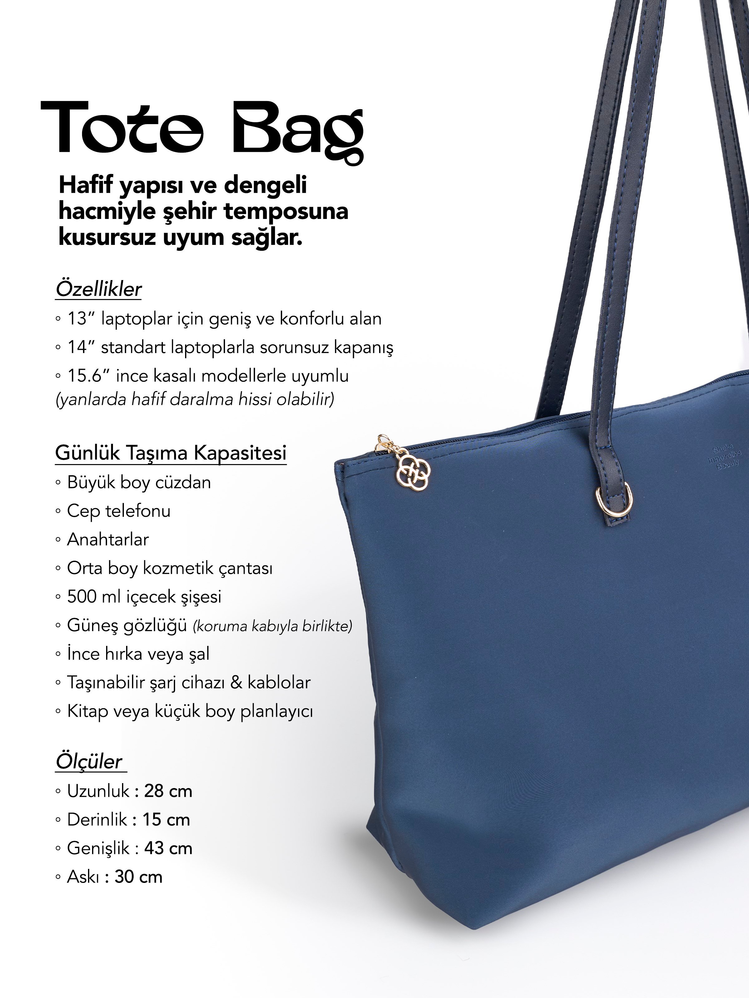 Lacivert SHK272 Fermuarlı,Astarlı,Shopper El,Kol ve Omuz Çanta