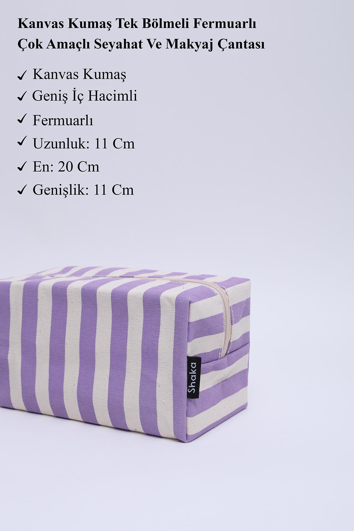 Lila Shk221 Kanvas Kumaş, Tek Bölmeli, Fermuarlı, Çok Amaçlı Seyahat Ve Makyaj Çantası