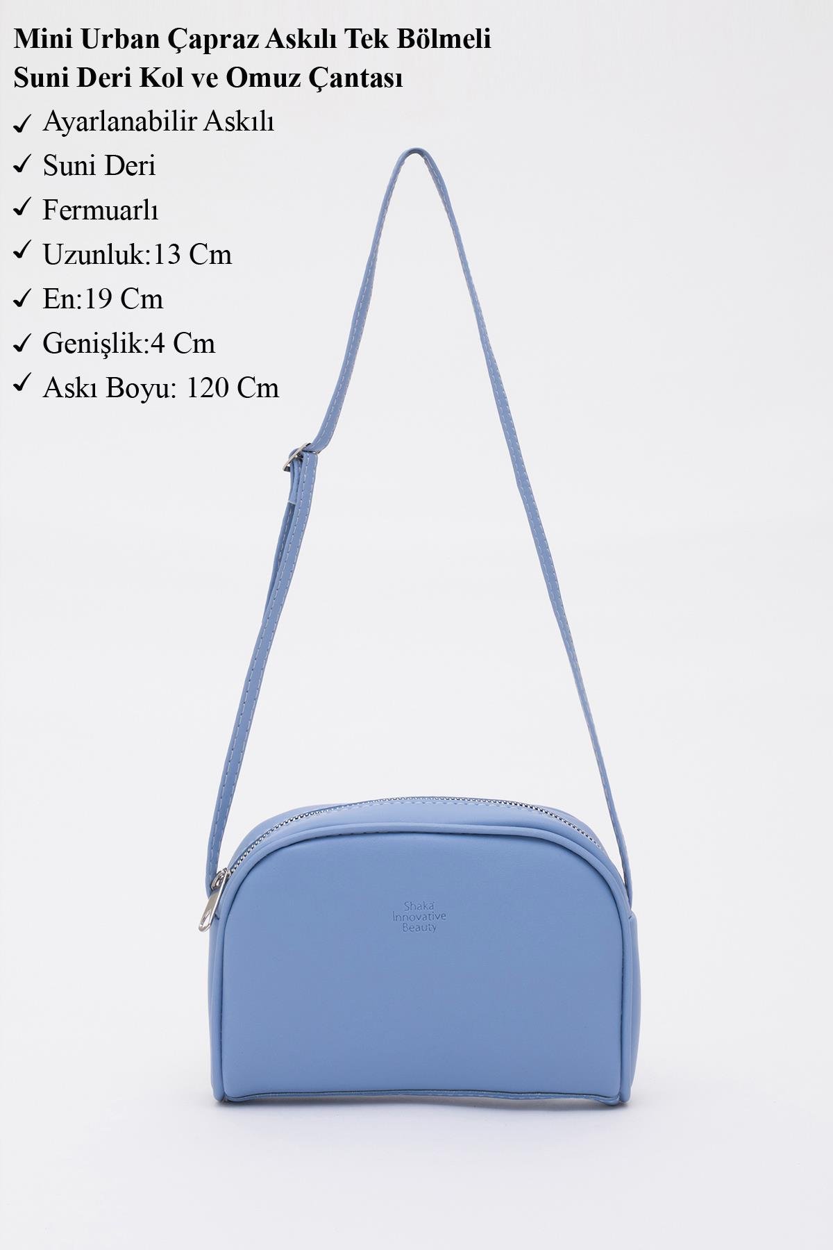 Mavi Shk25 Mini Urban Çapraz Askılı Tek Bölmeli Suni Deri Kol ve Omuz Çantası U:19 E:13 G:4 cm