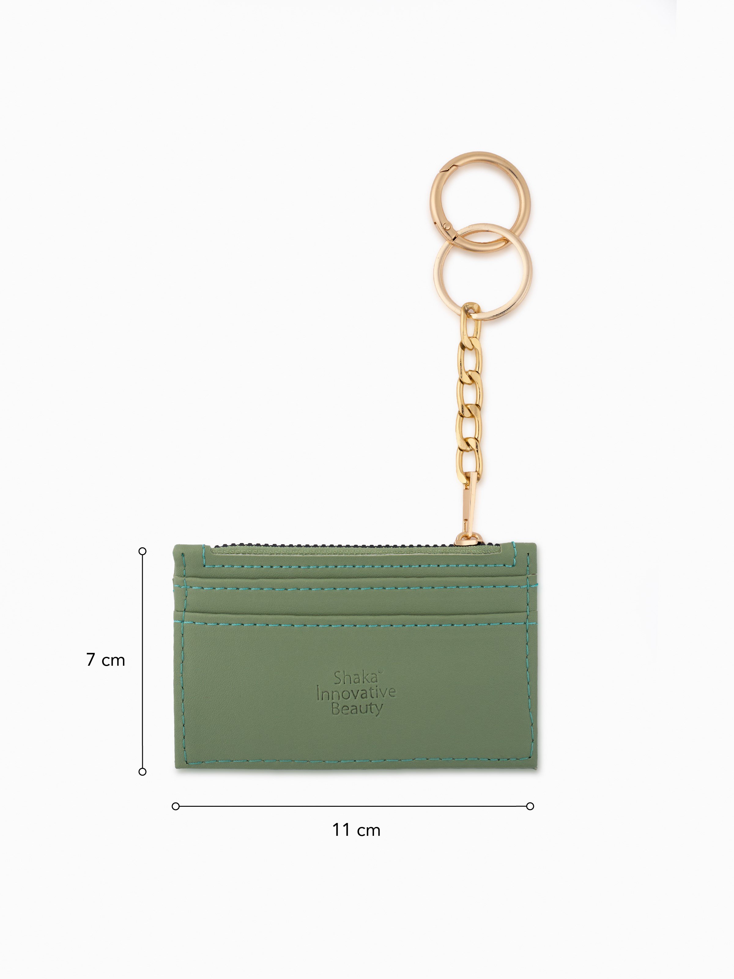 Mint Yeşil SHK136 Suni Deri,Fermuarlı,Beş Bölmeli Kartlık ve Çanta Charmı