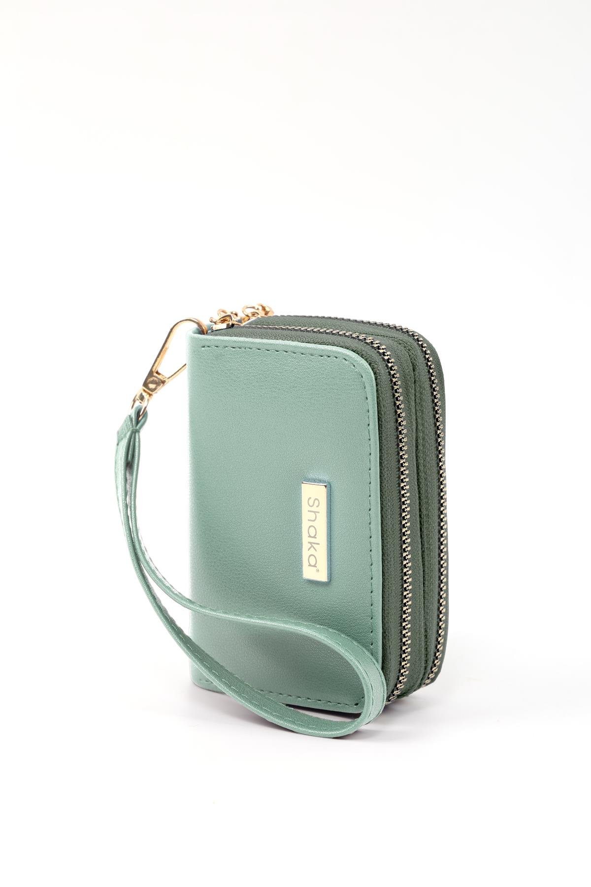 Mint Yeşil Shk266 Suni Deri 9 Bölmeli, Fermuarlı, Kartlık ve Bozuk Para Bölmeli Cüzdan
