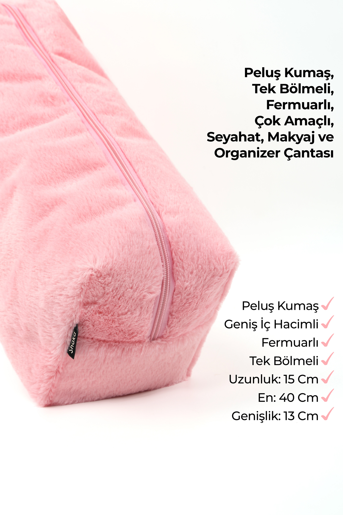 Pembe SHK268 XL Boy Peluş Kumaş ,Saç Şekillendirici , Makyaj ve Seyahat Çantası