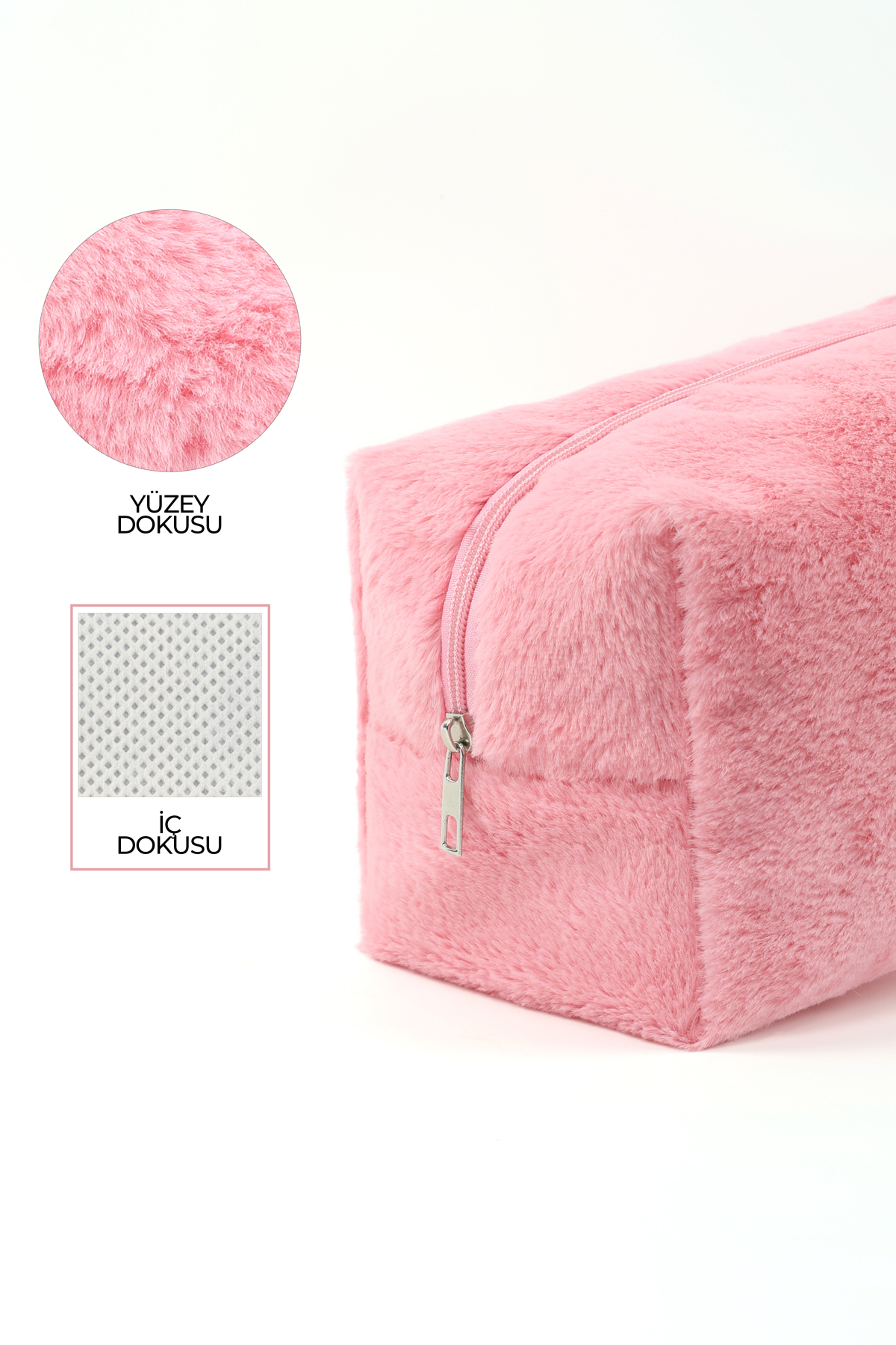 Pembe SHK268 XL Boy Peluş Kumaş ,Saç Şekillendirici , Makyaj ve Seyahat Çantası