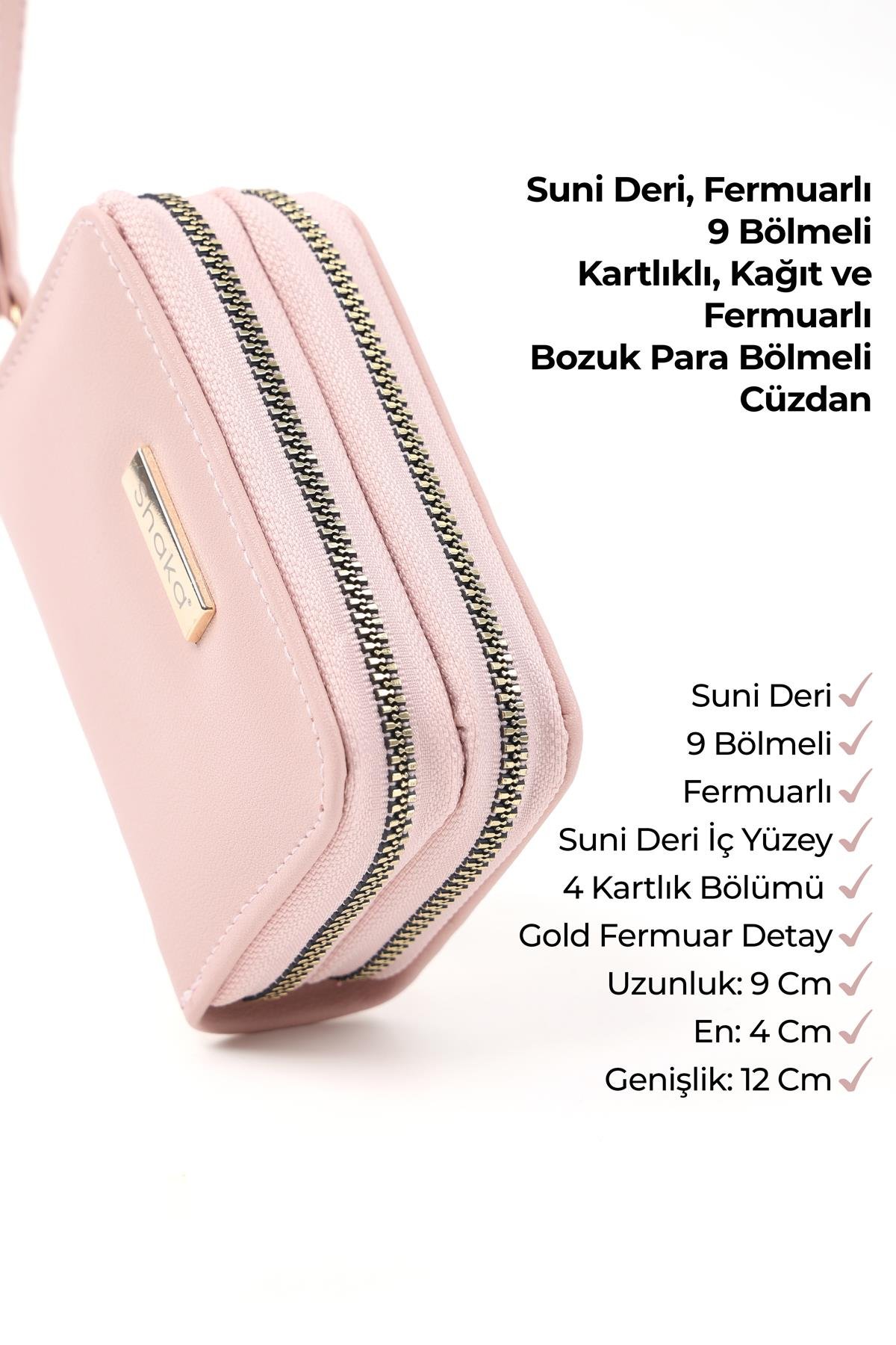 Pudra Shk266 Suni Deri 9 Bölmeli, Fermuarlı, Kartlık ve Bozuk Para Bölmeli Cüzdan