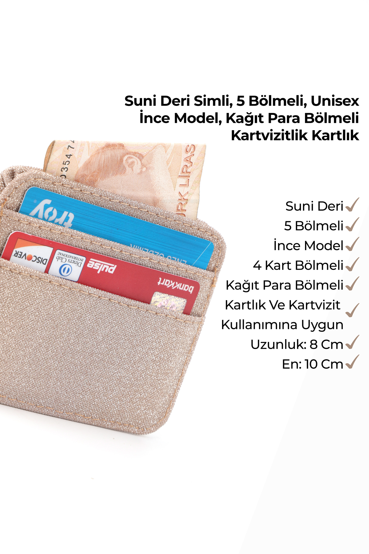 Rose Shk304 Simli Suni Deri ,5 Bölmeli İnce Model,Kağıt Para,Kredi Kartı Ve Kartvizitlik Kartlık
