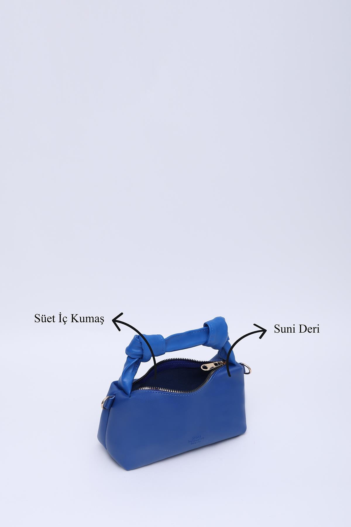 Saks Mavi Shk24 Orjinal Soft Deri Düğüm Detaylı Zincir Askılı El ve Omuz Çantası U:14 E:22 G:8 cm