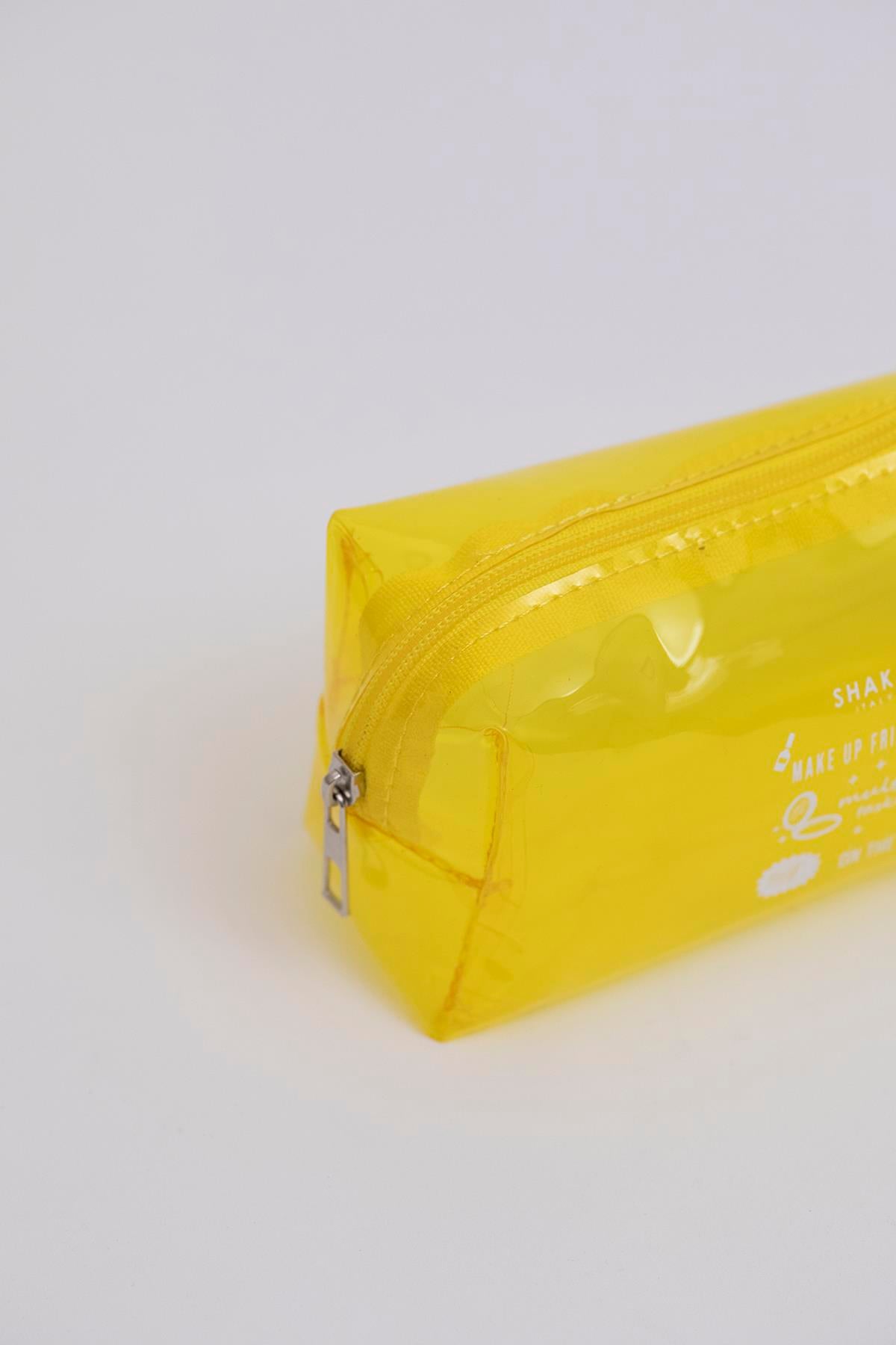 Sarı Shk104 Dikdörtgen Şeffaf Pvc Çok Amaçlı Seyahat & Makyaj Çantası U:8 E:19 G:8 cm