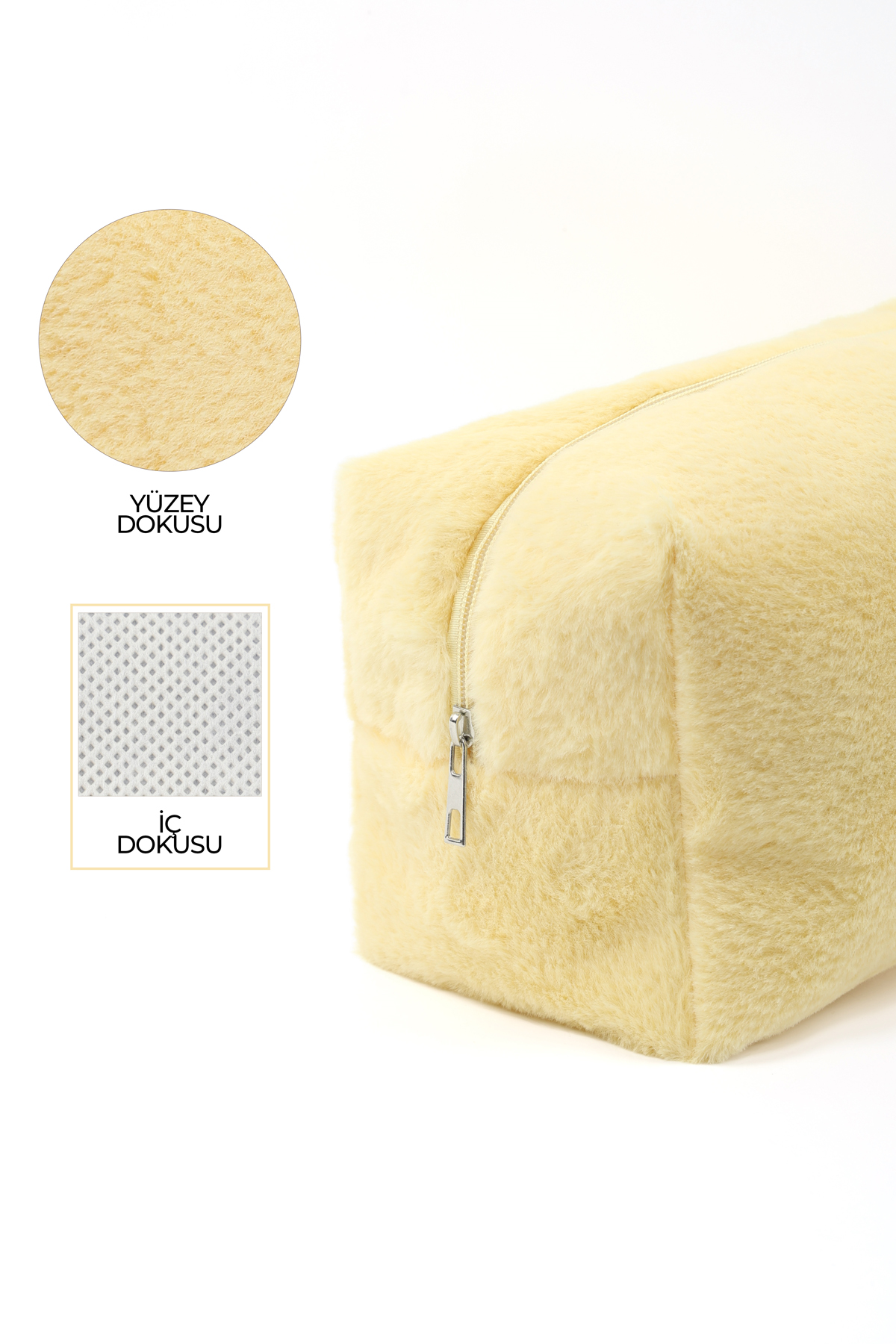 Sarı SHK268 XL Boy Peluş Kumaş ,Saç Şekillendirici , Makyaj ve Seyahat Çantası