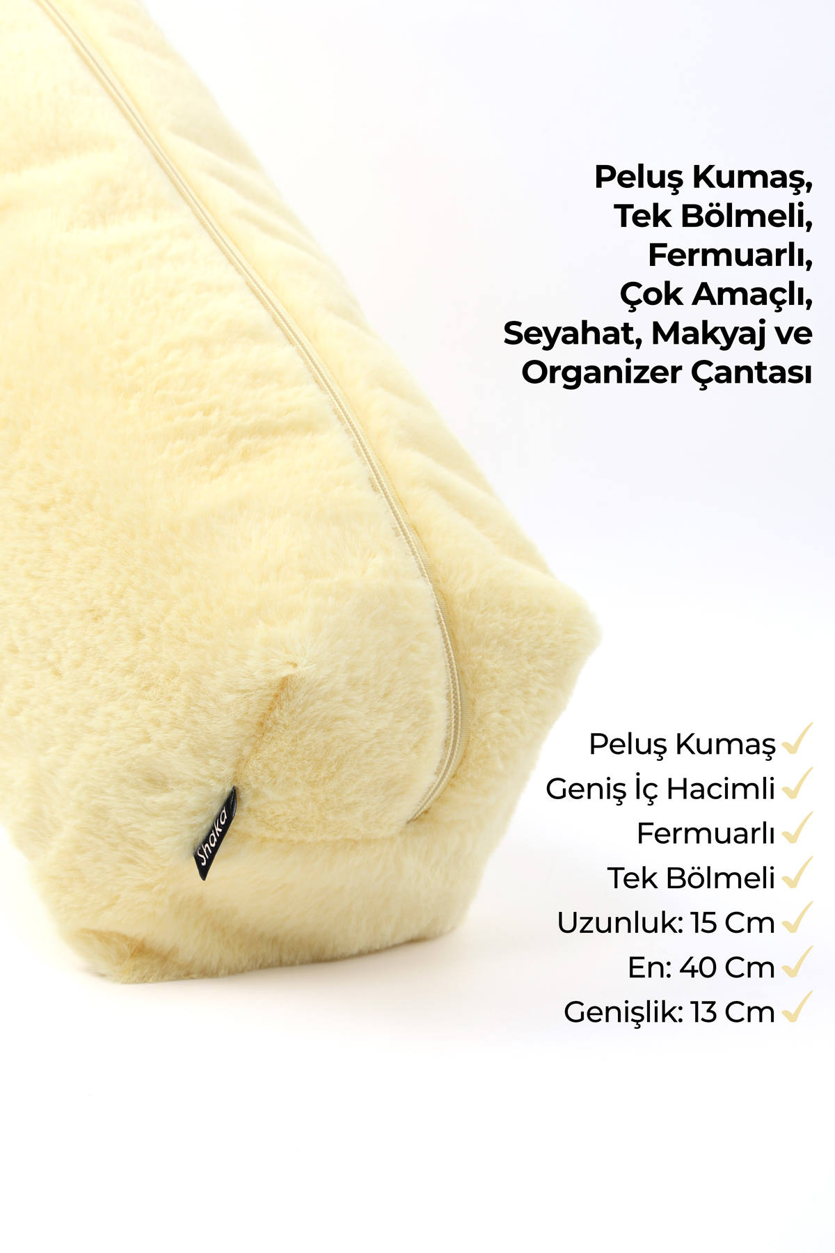 Sarı SHK268 XL Boy Peluş Kumaş ,Saç Şekillendirici , Makyaj ve Seyahat Çantası