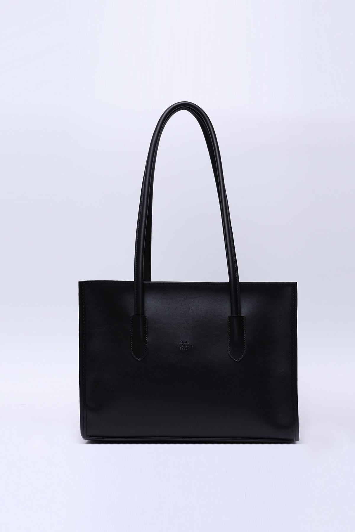Siyah Shk173 Suni Deri, Tek Bölmeli, Fermuarlı, Makyaj Çantalı El, Kol ve Omuz Çantası U:24 E:34 G:13 Cm