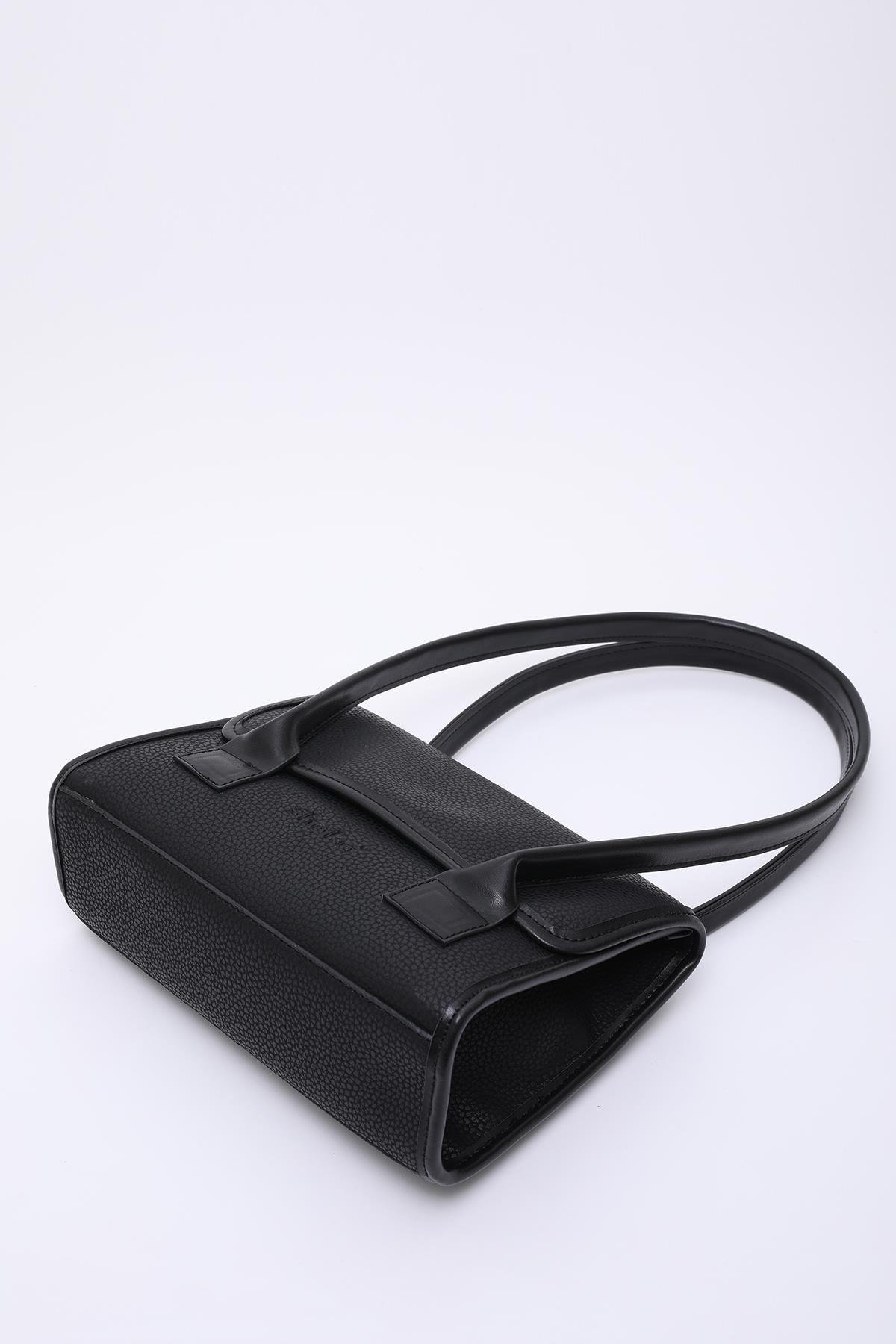 Siyah Shk178 Suni Deri, Tek Bölmeli, Çıtçıtlı, El, Kol ve Omuz Çantası E:23 U:21 G:7 Cm
