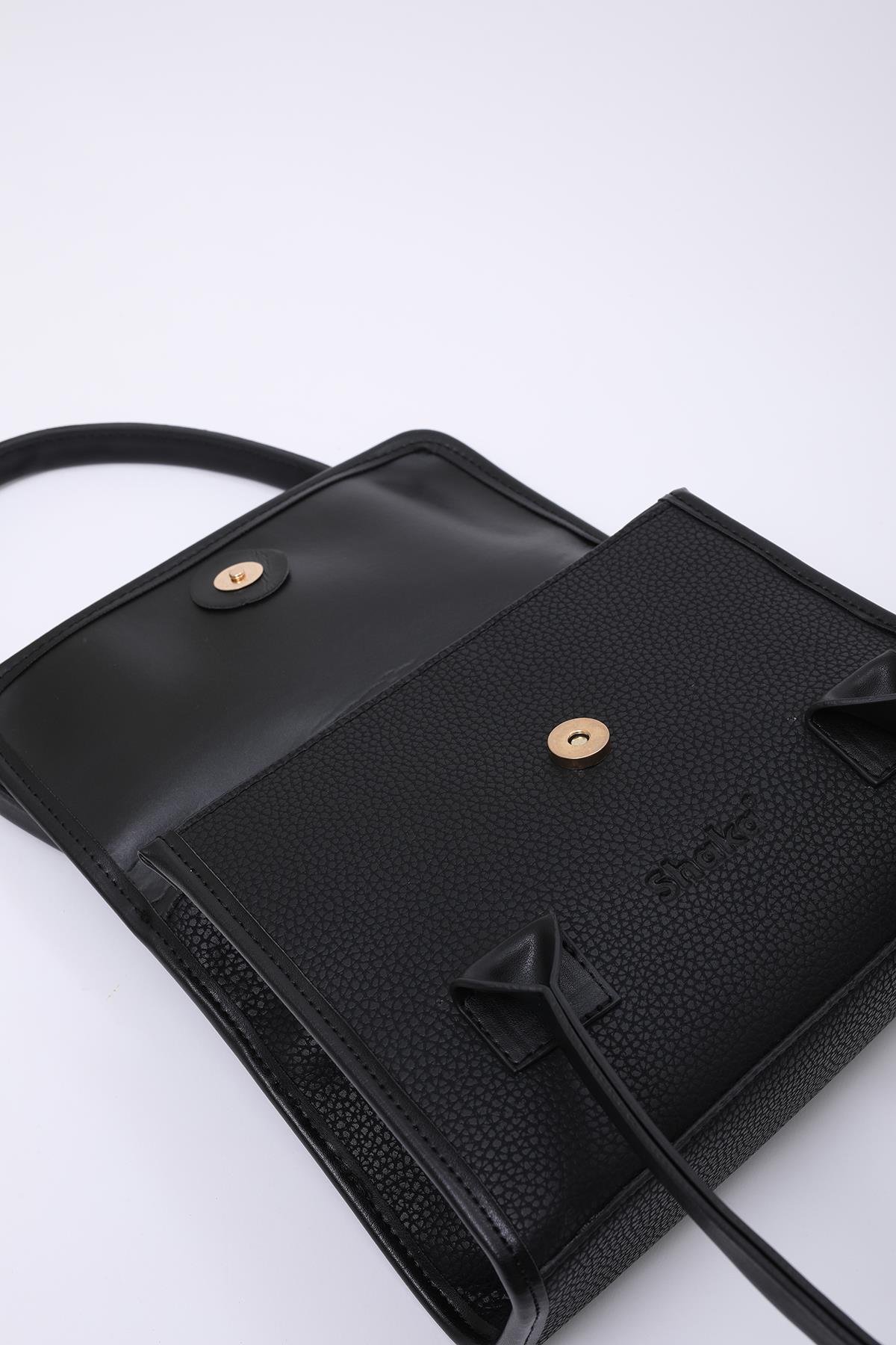Siyah Shk178 Suni Deri, Tek Bölmeli, Çıtçıtlı, El, Kol ve Omuz Çantası E:23 U:21 G:7 Cm