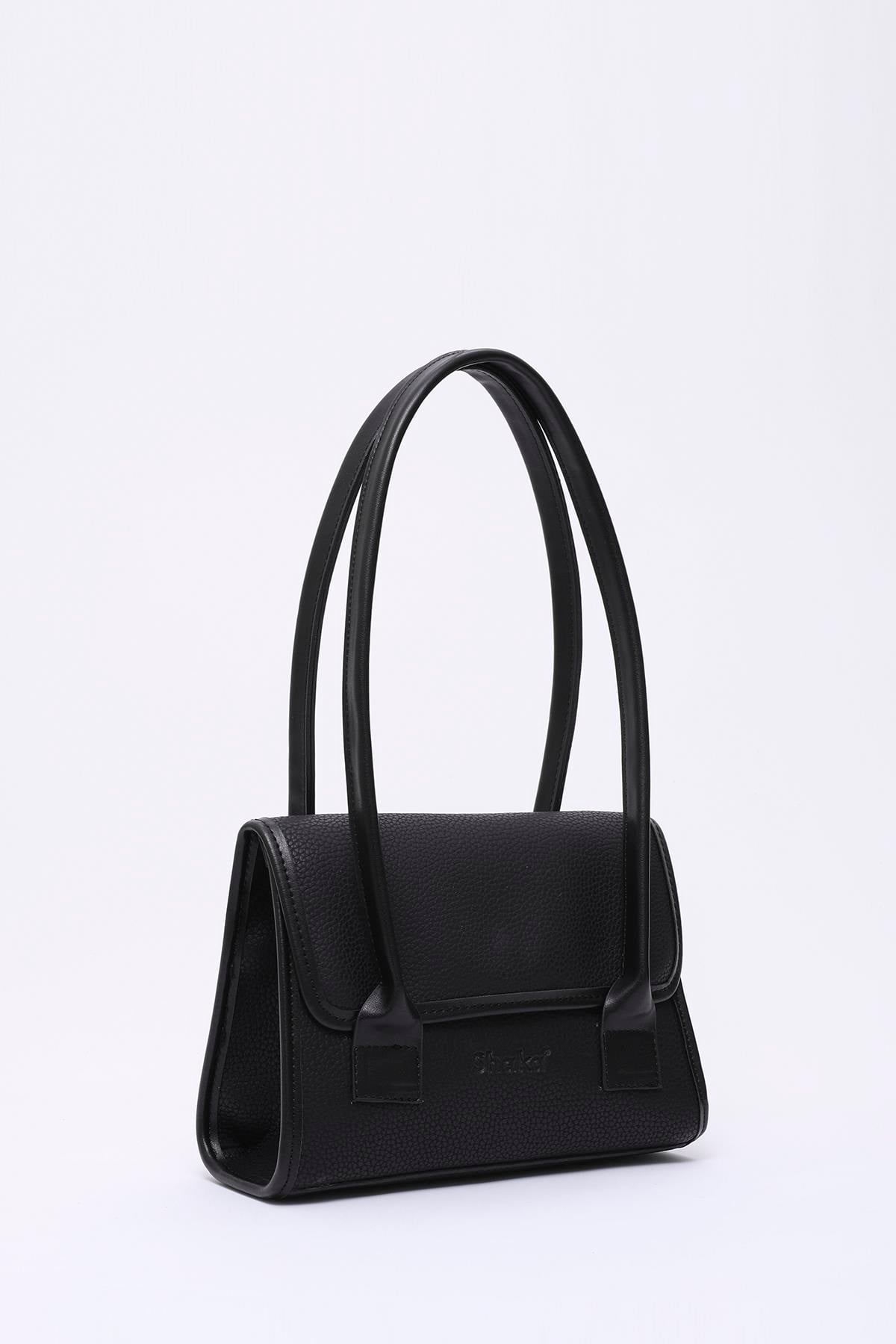 Siyah Shk178 Suni Deri, Tek Bölmeli, Çıtçıtlı, El, Kol ve Omuz Çantası E:23 U:21 G:7 Cm