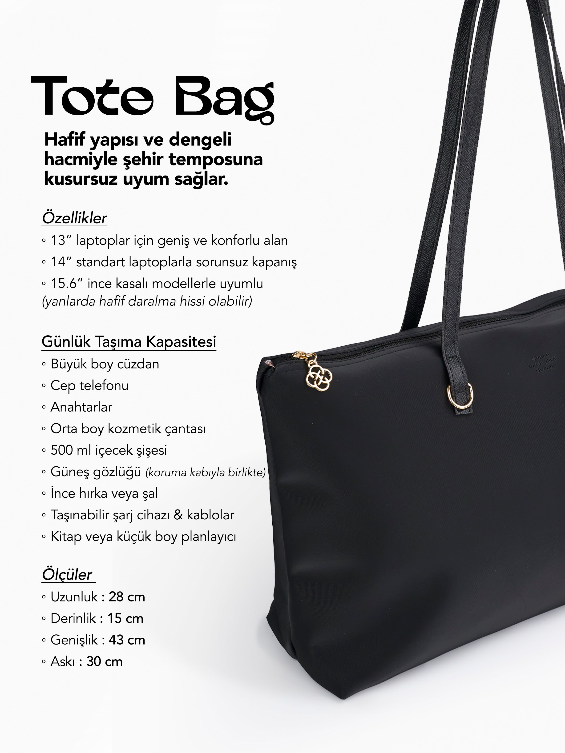 Siyah SHK272 Fermuarlı,Astarlı,Shopper El,Kol ve Omuz Çanta