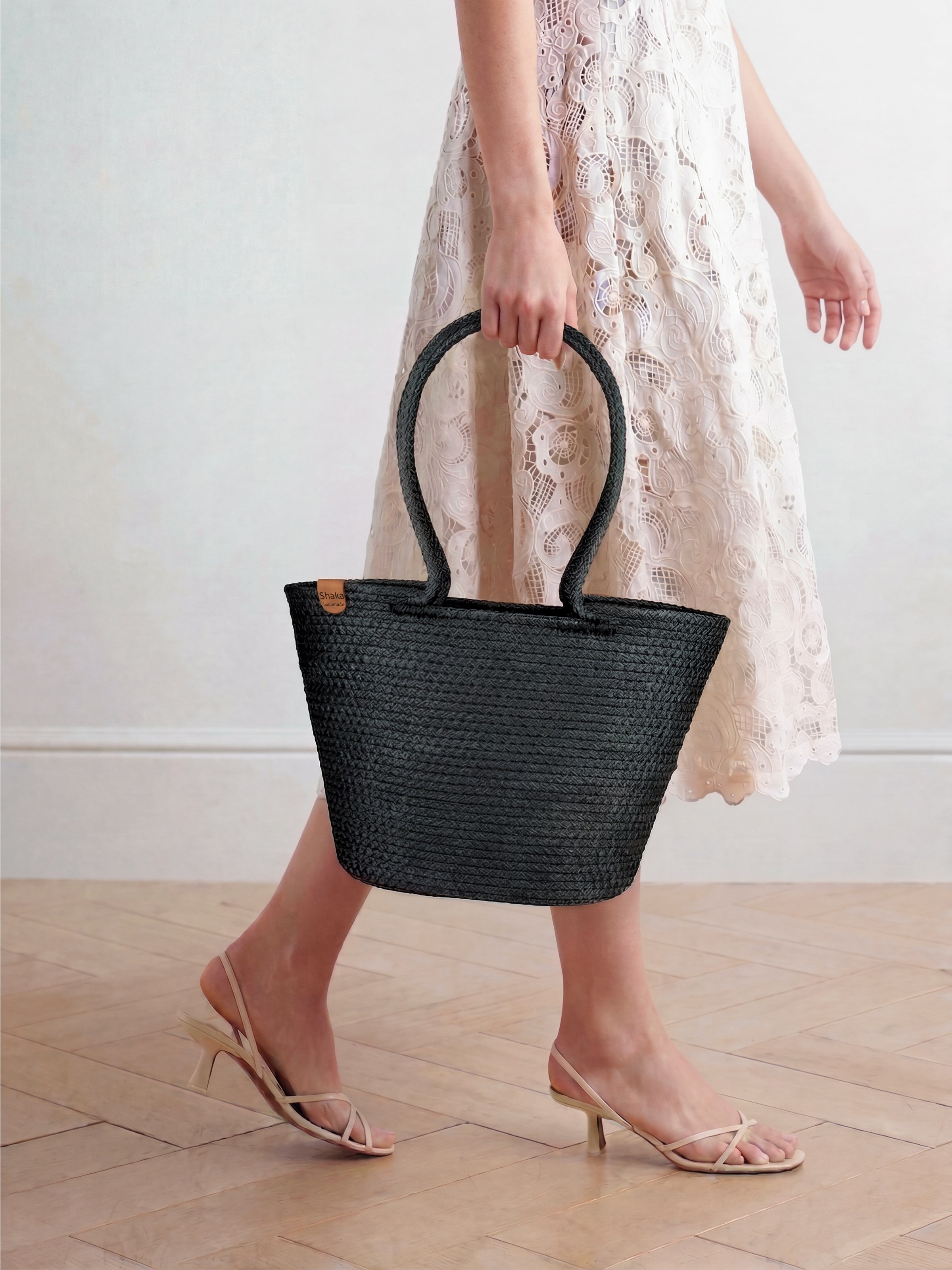Siyah Shk314 Handcrafted, Hasır,Plaj, El,Kol ve Omuz Çantası