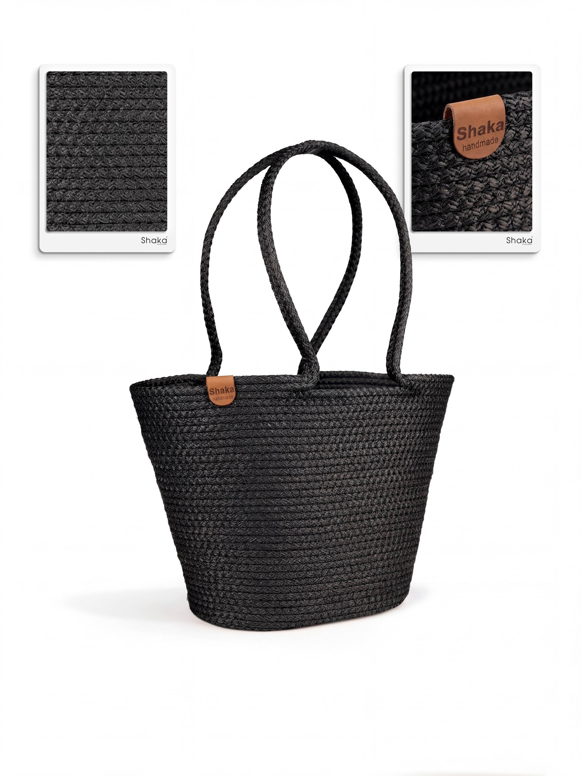 Siyah Shk314 Handcrafted, Hasır,Plaj, El,Kol ve Omuz Çantası