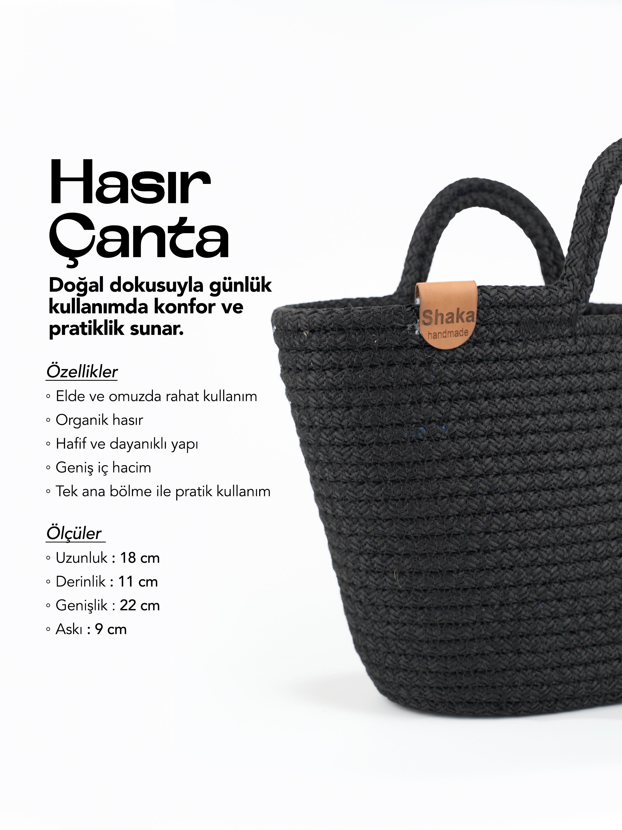 Siyah Shk315 Handcrafted Hasır El,Kol ve Omuz Çantası