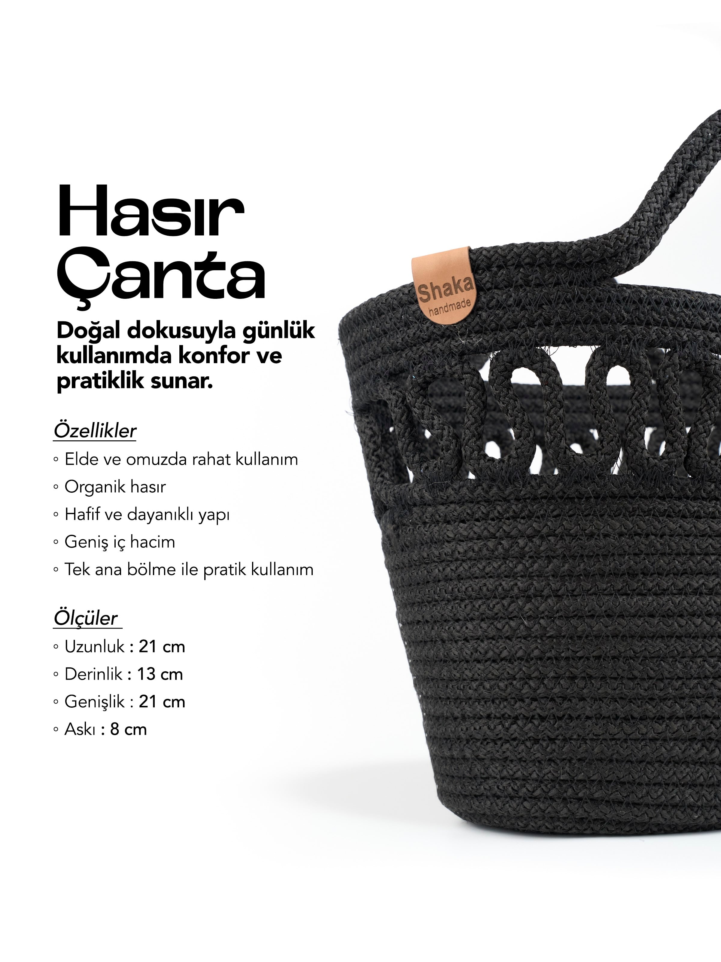 Siyah Shk318 Handcrafted Hasır El,Kol ve Omuz Çantası