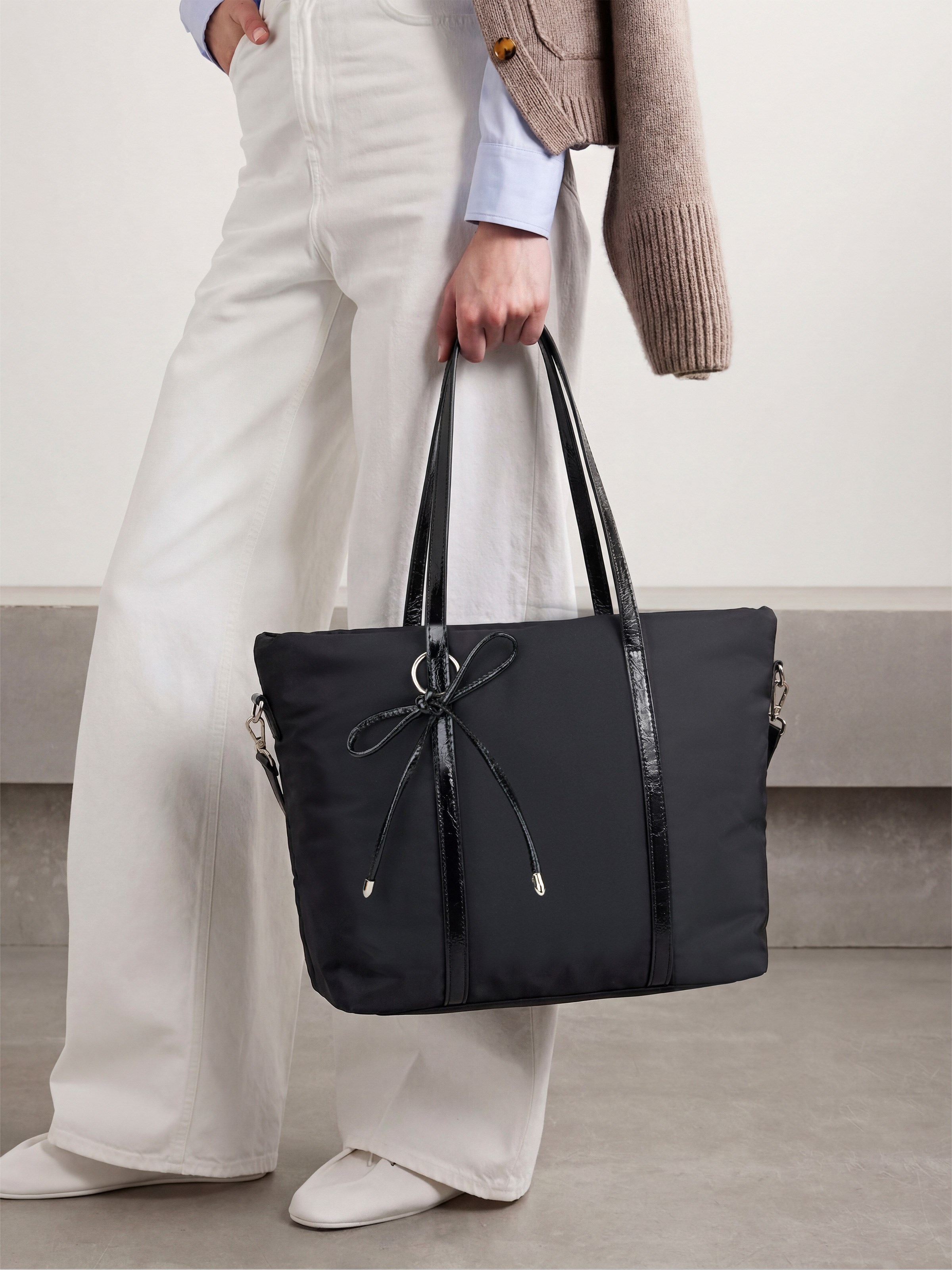 Siyah SHK319 Fiyonk Charmlı,Fermuarlı,Astarlı Shopper Çanta