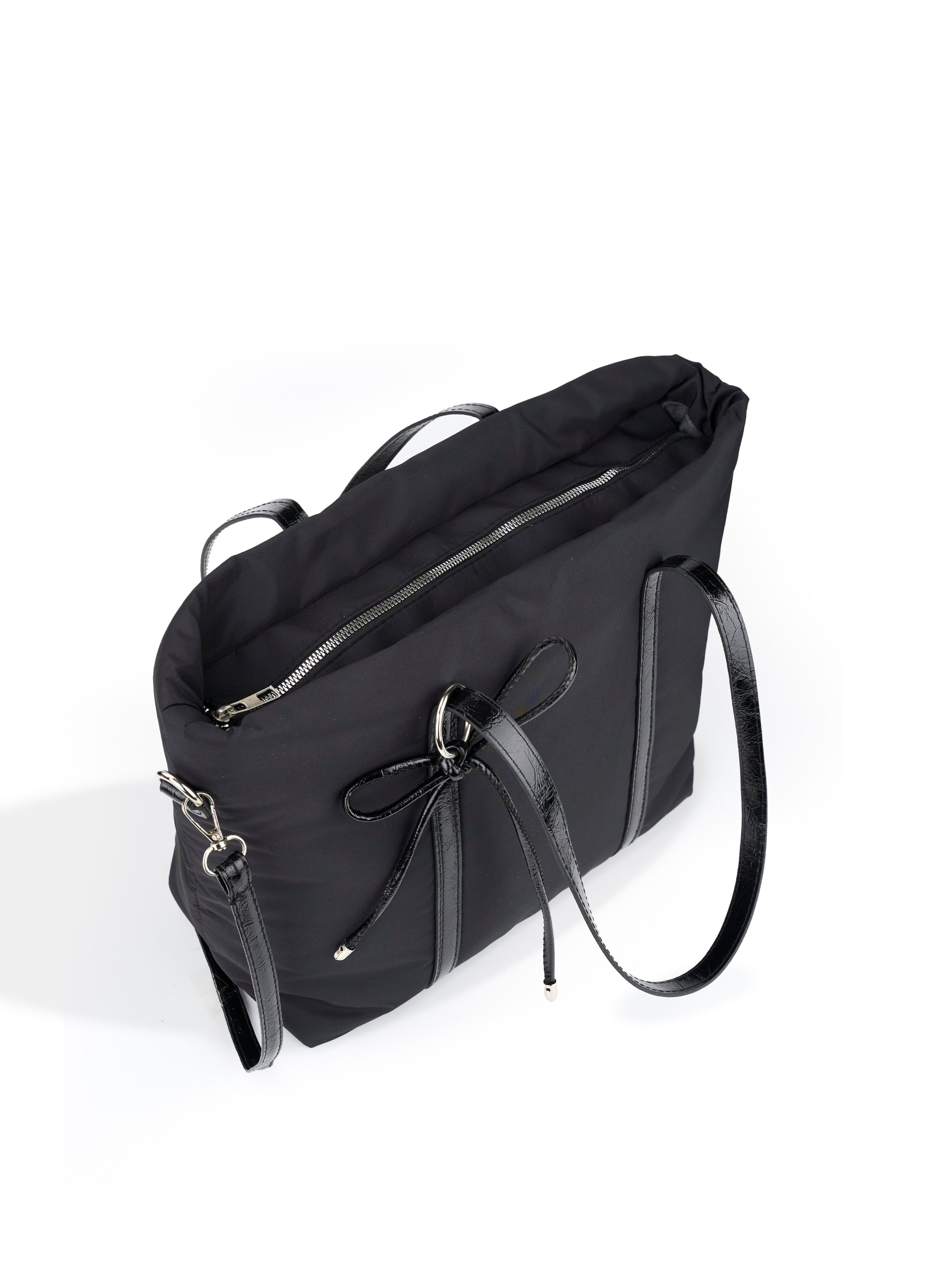 Siyah SHK319 Fiyonk Charmlı,Fermuarlı,Astarlı Shopper Çanta