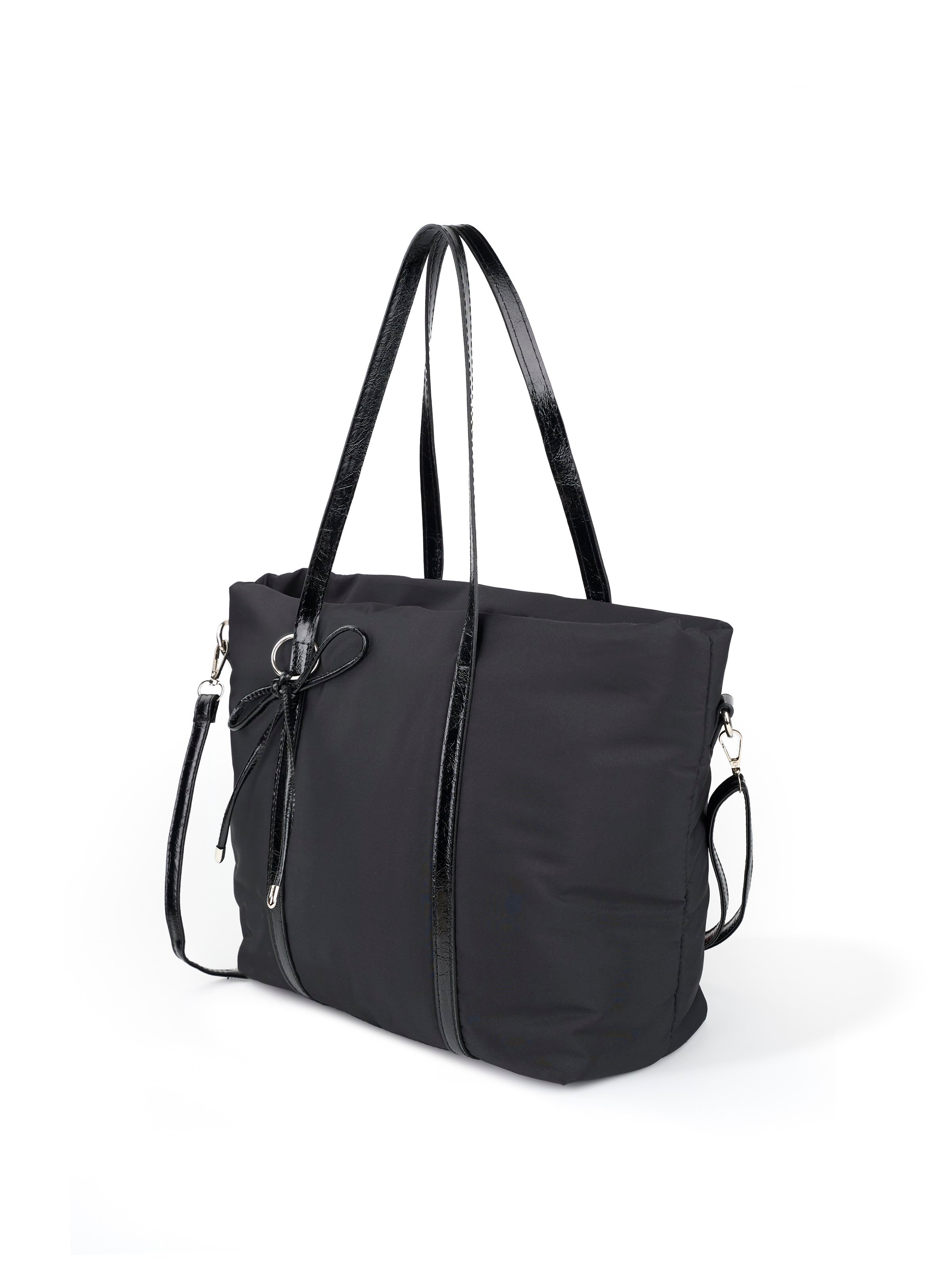 Siyah SHK319 Fiyonk Charmlı,Fermuarlı,Astarlı Shopper Çanta