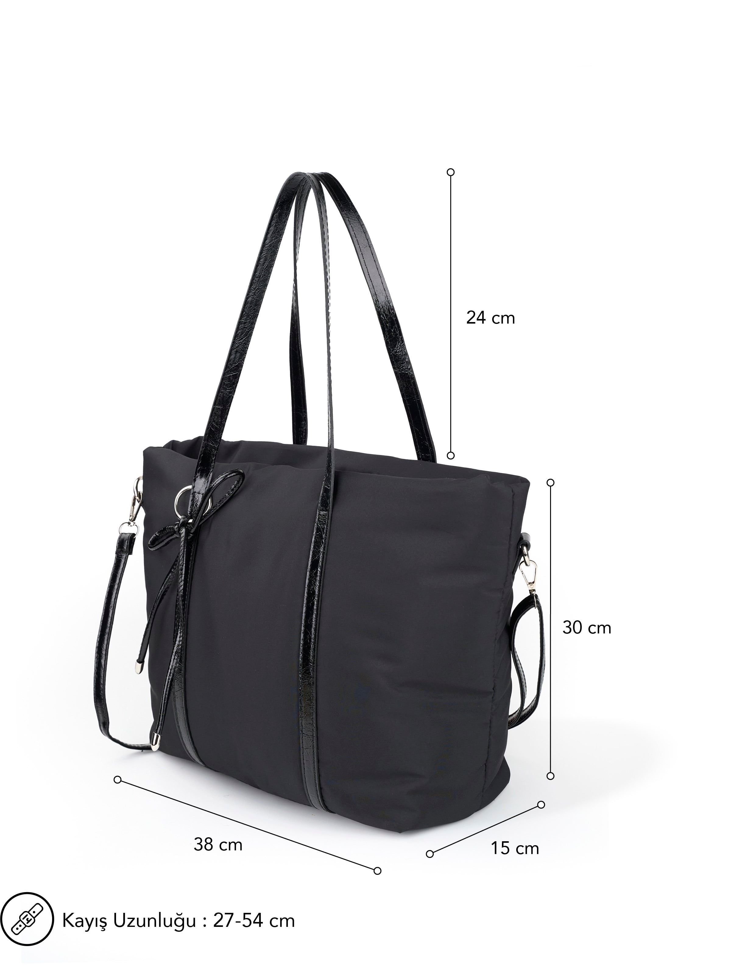 Siyah SHK319 Fiyonk Charmlı,Fermuarlı,Astarlı Shopper Çanta