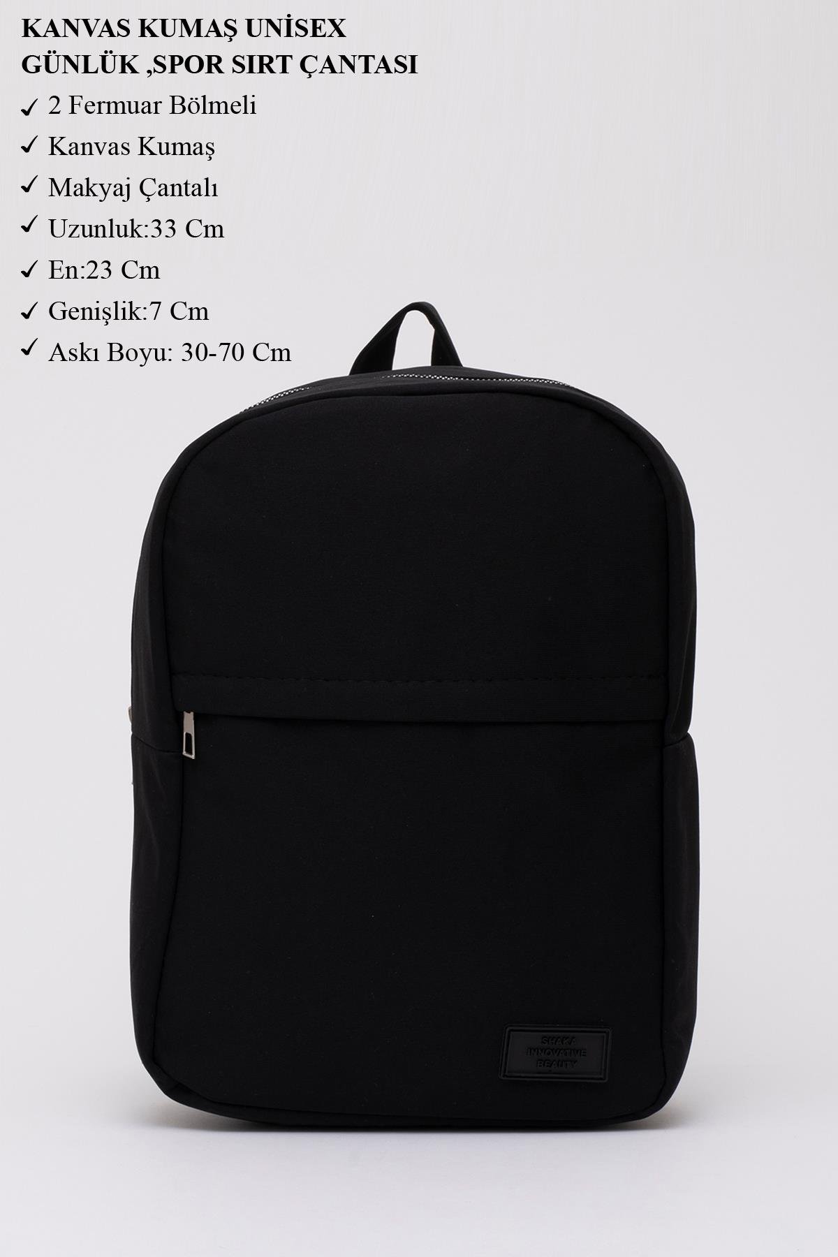 Siyah Shk40 Kanvas Kumaş, 2 Bölmeli ,Fermuarlı, Ayarlanabilir Askılı Unisex Spor Sırt Çantası