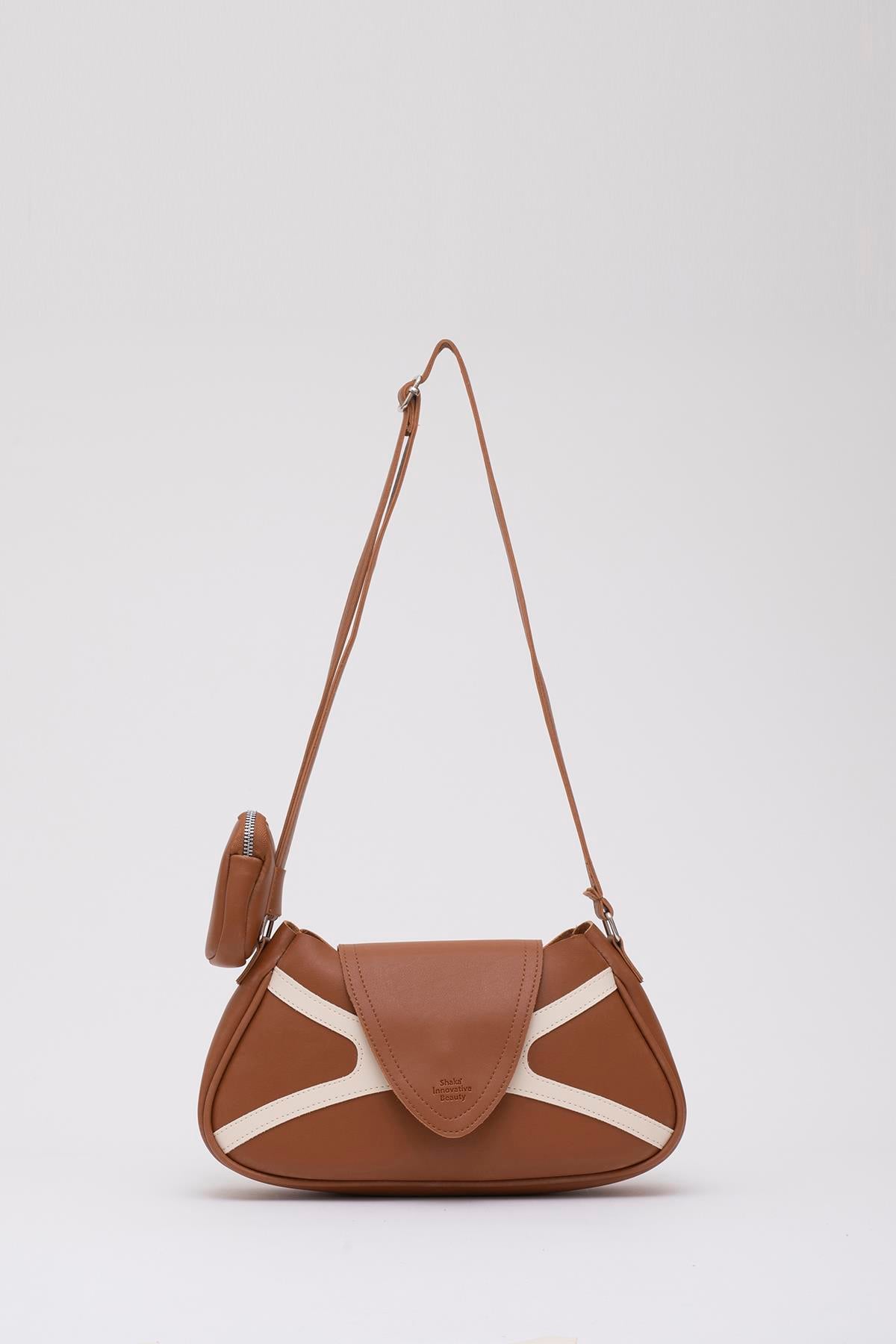Taba-Krem Shk96 Suni Deri Tek Bölmeli Cüzdanlı Kol ve Omuz Çantası U:18 E:32 G:8 cm