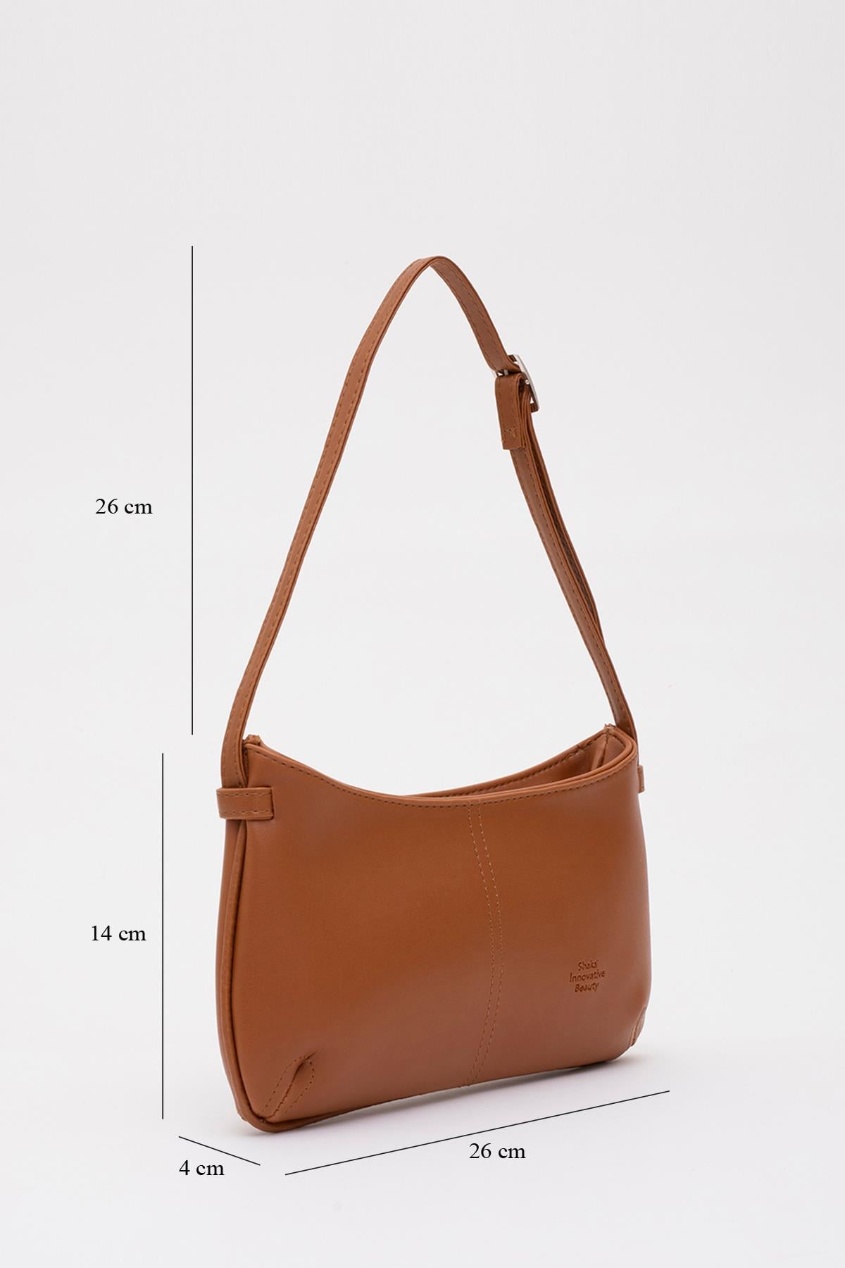 Taba Shk129 Suni Deri Astarlı Fermuarlı Ayarlanabilir Askılı El, Kol ve Omuz Çantası U:14 E:26 G:4 cm