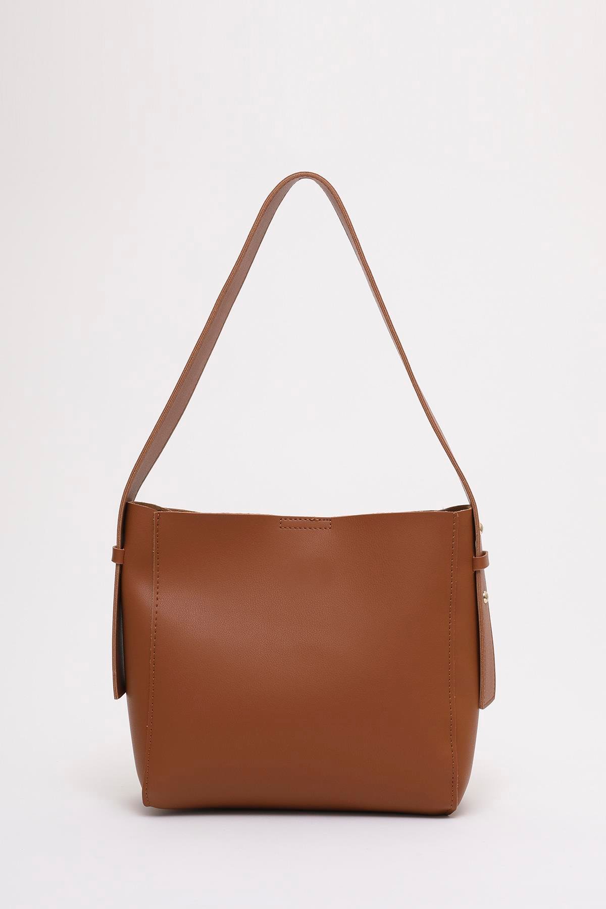 Taba Shk185 Suni Deri Çıtçıtlı Standart Kol Askılı El, Kol ve Omuz Çantası U:22 E:22 G:9 cm