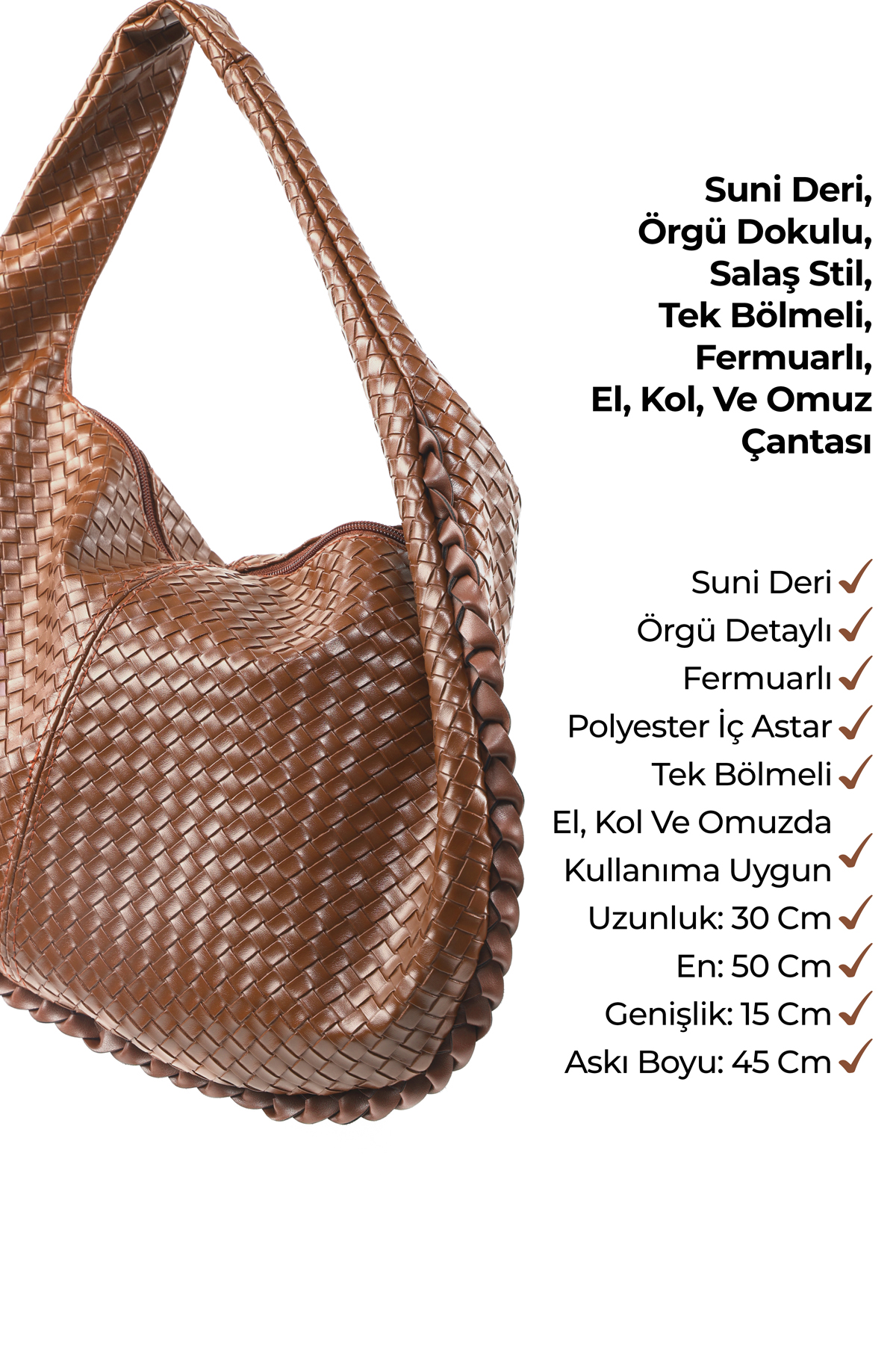 Taba SHK311 Örgü Desenli Suni Deri,Fermuarlı,Tek Bölmeli ,Astarlı,El,Kol ve Omuz Çantası