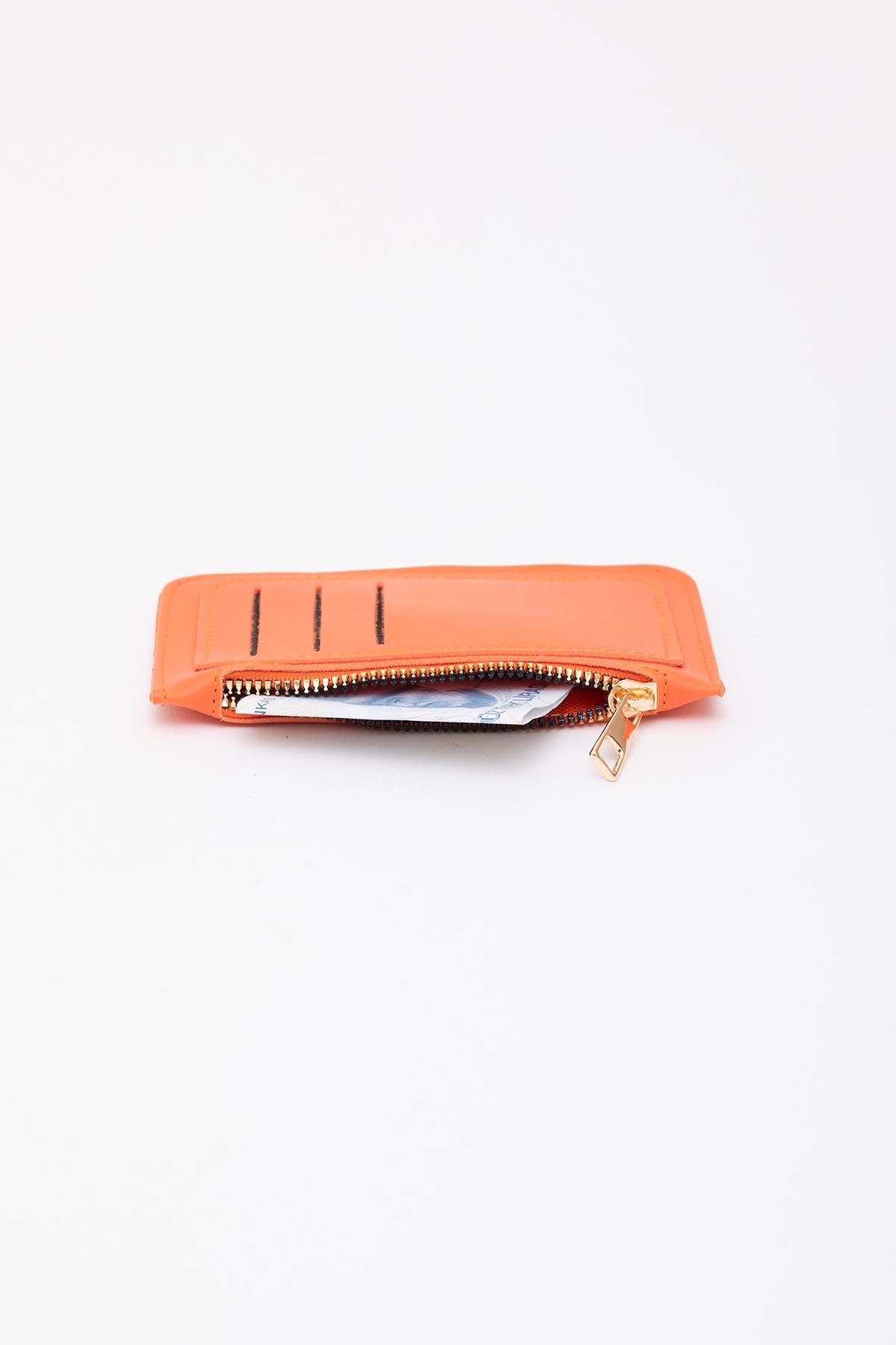 Turuncu Shk101 Suni Deri 6 Kartlık ve Fermuarlı Para Bölmeli Kartlık Cüzdan U:14 E:9 cm