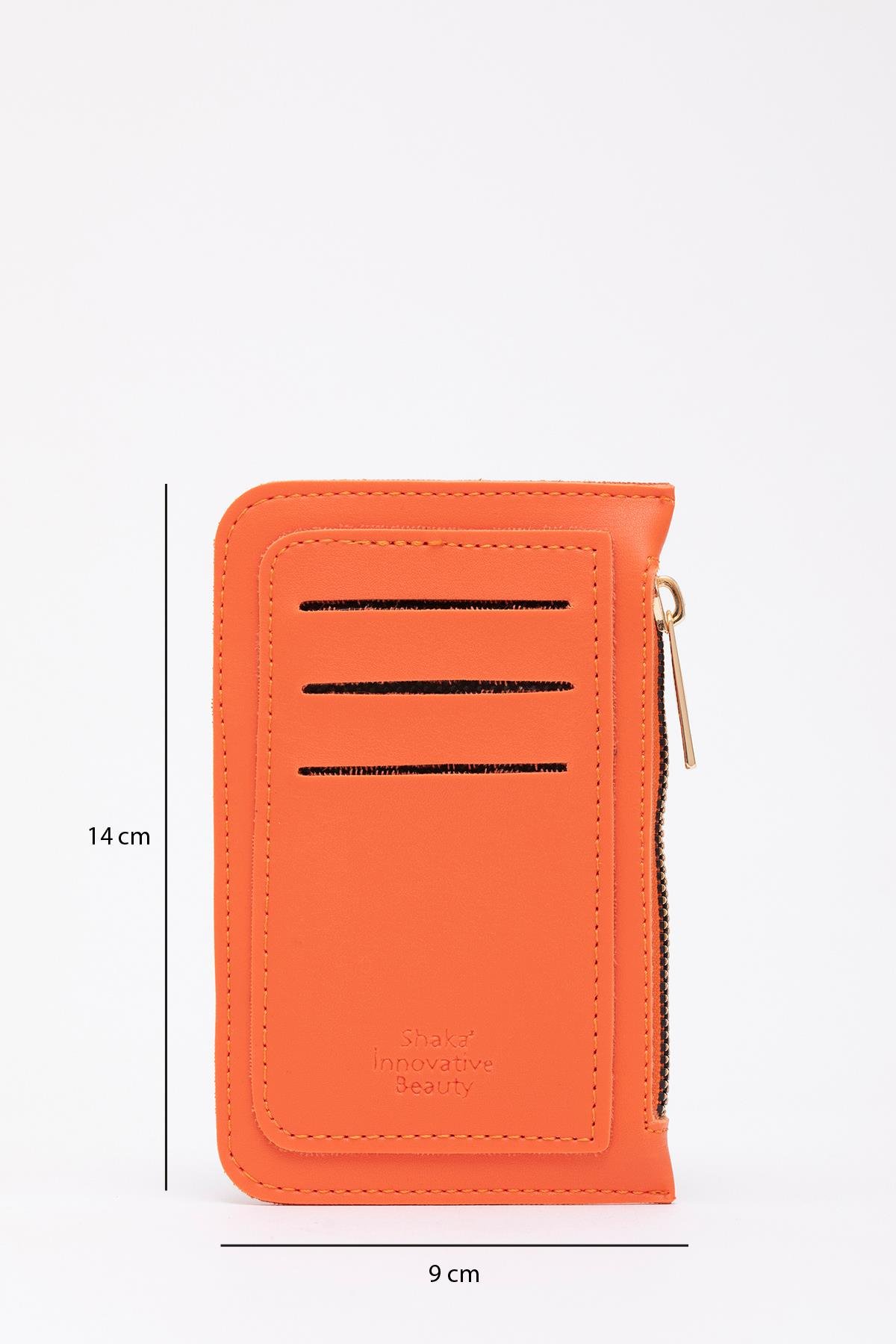 Turuncu Shk101 Suni Deri 6 Kartlık ve Fermuarlı Para Bölmeli Kartlık Cüzdan U:14 E:9 cm