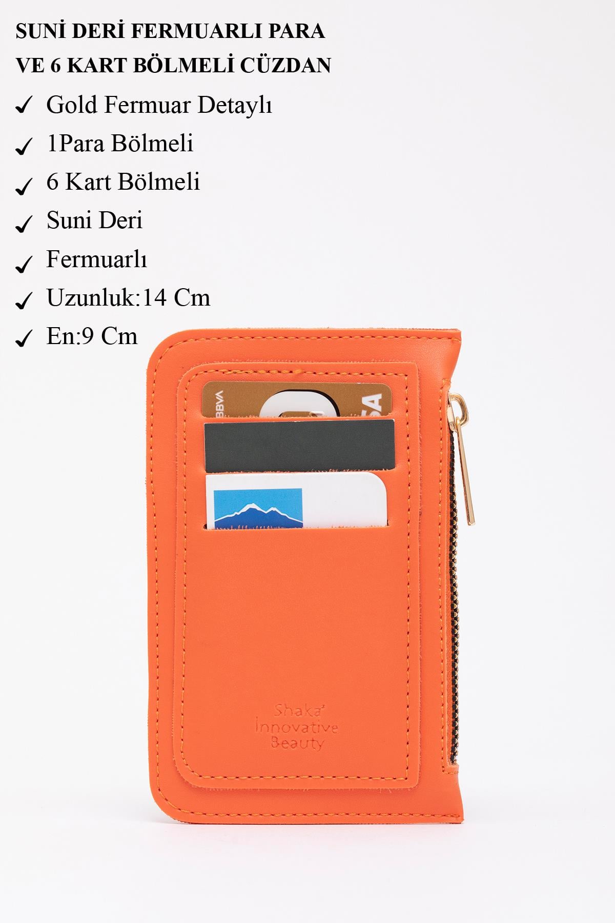 Turuncu Shk101 Suni Deri 6 Kartlık ve Fermuarlı Para Bölmeli Kartlık Cüzdan U:14 E:9 cm