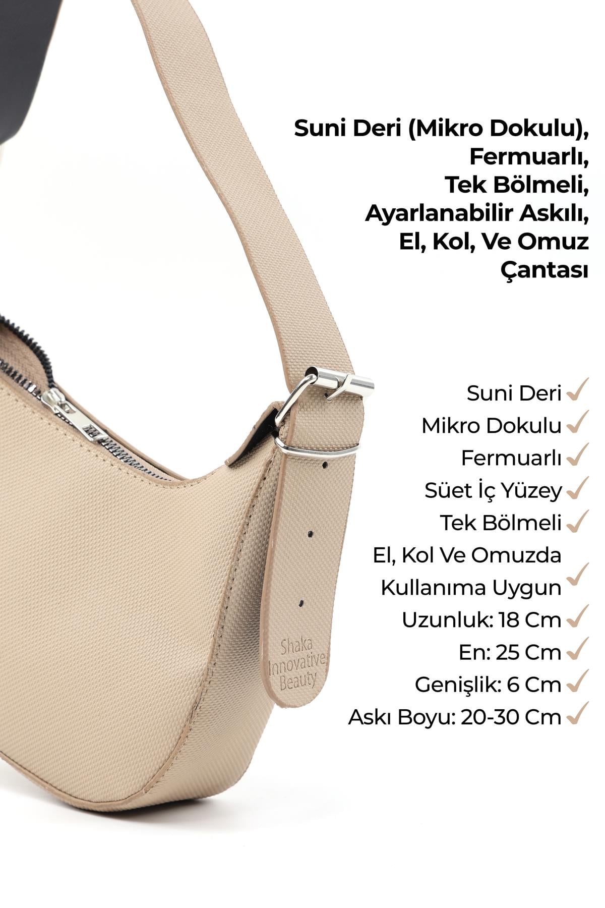 Vizon SHK196 Suni Deri Fermuarlı ,Tek Bölmeli, Ayarlanabilir Askılı El, Kol ve Omuz Çantası