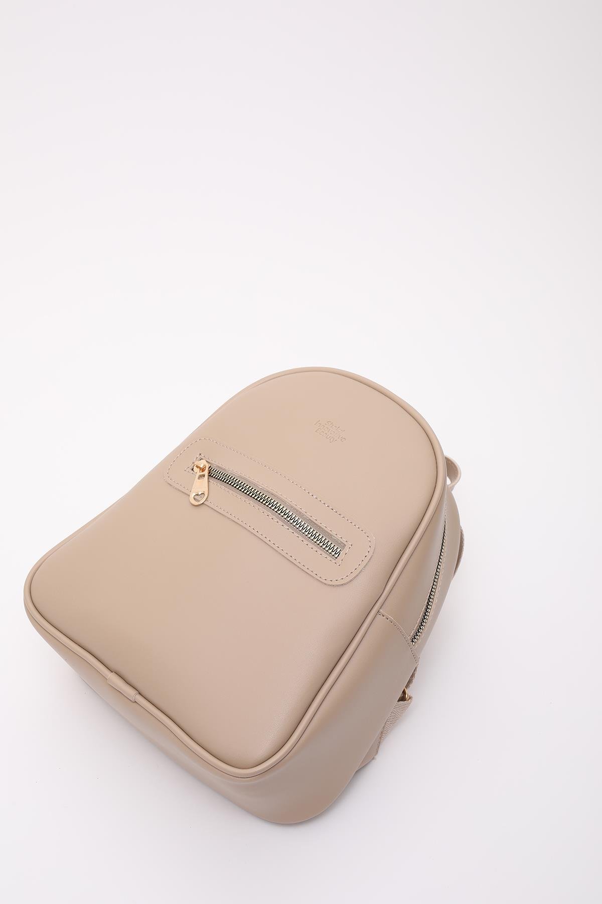 Vizon Shk200 Suni Deri 2 Bölmeli Fermuarlı Yazılı Kolon Askılı Sırt Çantası U:26 E:22 G:9 cm