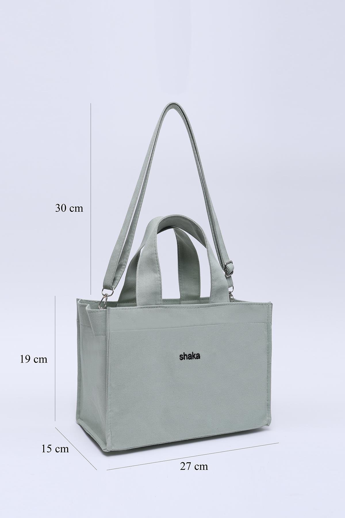 Yeşil Shk171 Kanvas Kumaş ,Tek Bölmeli, Astarlı, Fermuarlı, Çift Askılı El, Kol ve Omuz Çantası U:19 E:27 G:15 cm