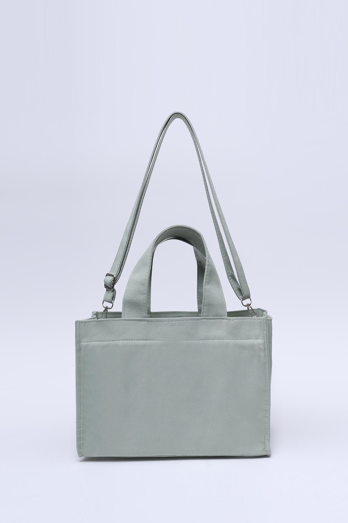 Yeşil Shk171 Kanvas Kumaş ,Tek Bölmeli, Astarlı, Fermuarlı, Çift Askılı El, Kol ve Omuz Çantası U:19 E:27 G:15 cm