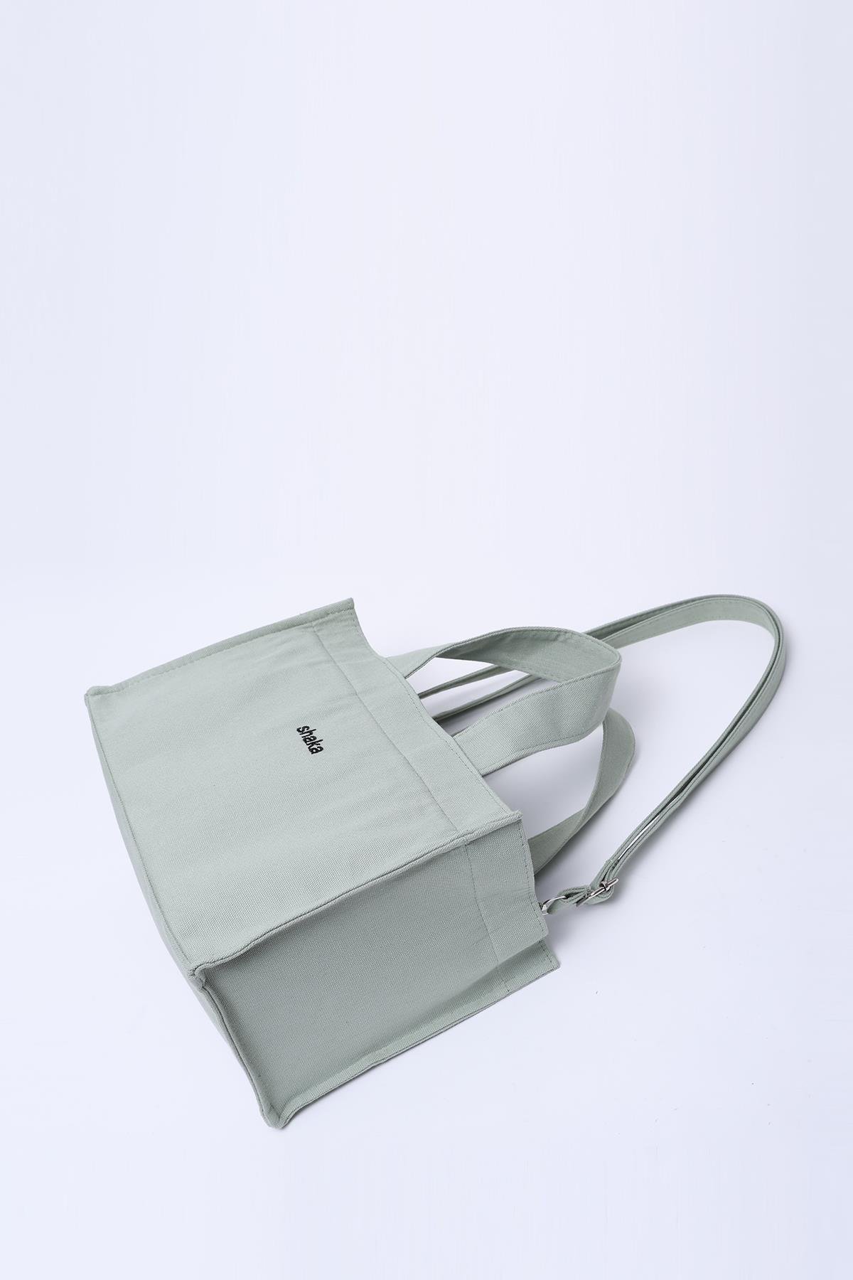 Yeşil Shk171 Kanvas Kumaş ,Tek Bölmeli, Astarlı, Fermuarlı, Çift Askılı El, Kol ve Omuz Çantası U:19 E:27 G:15 cm
