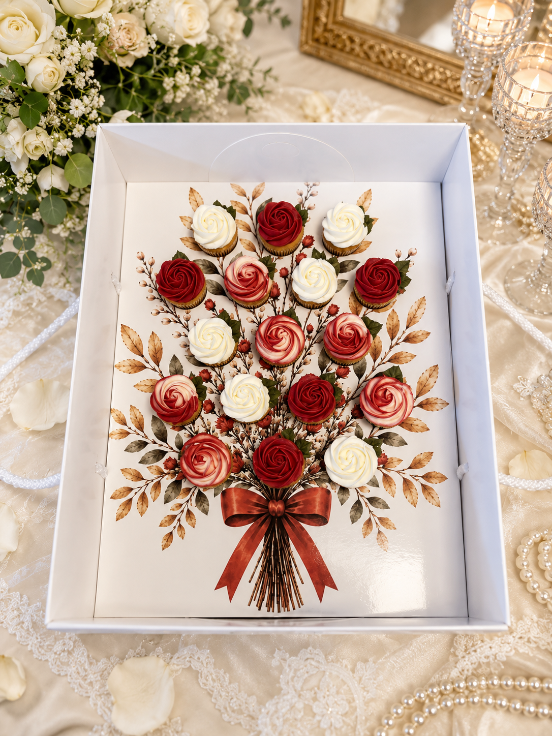 EGE CONCEPT LİFE-MİNİ CUPCAKE 17 BÖLMELİ KAPAĞI PENCERELİ GÜL BUKET KUTU  