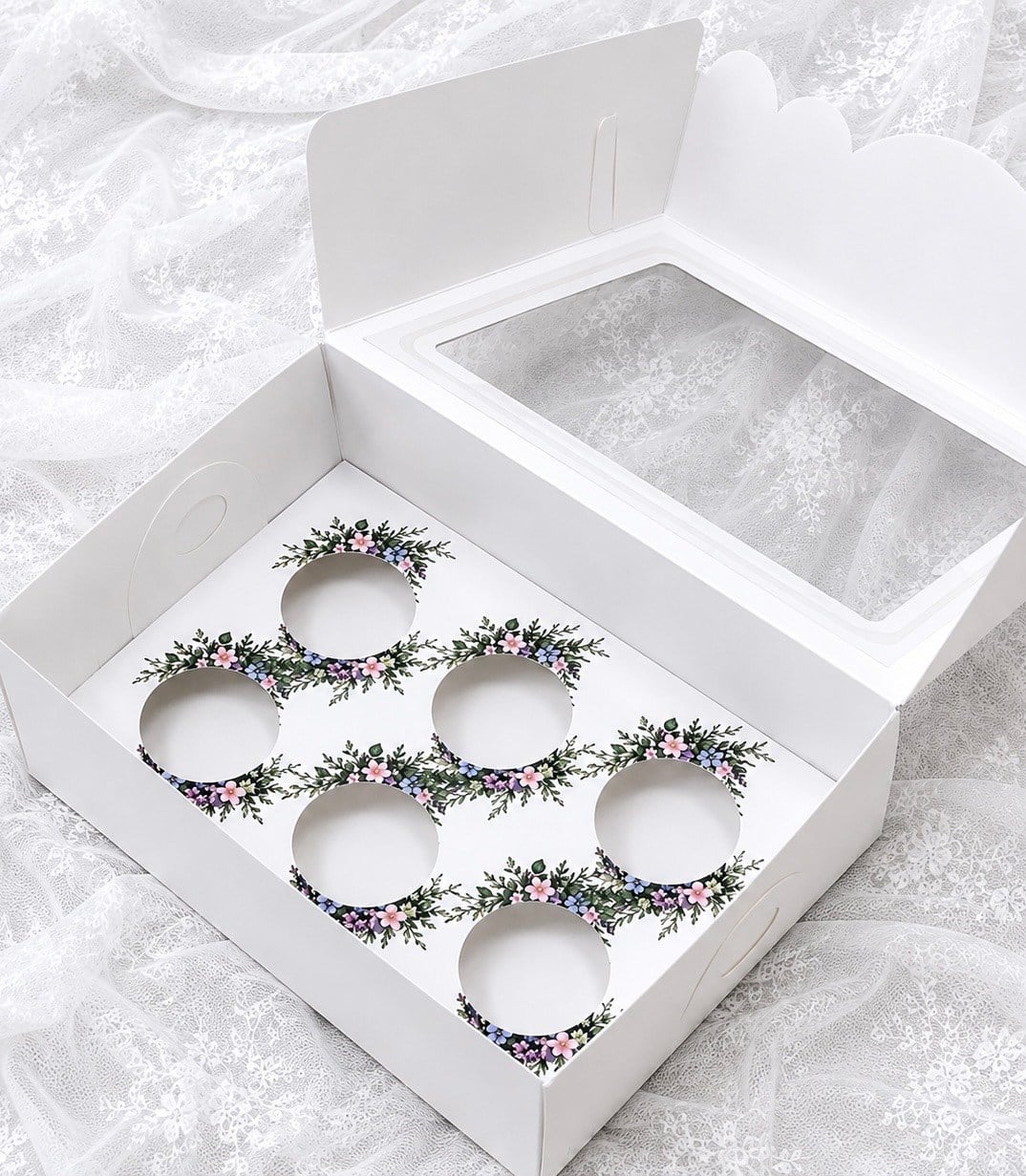 EGE CONCEPT LİFE-(Model 2) 6 LI CUPCAKE KUTUSU ÇİÇEK VE YAPRAK DESENLİ  