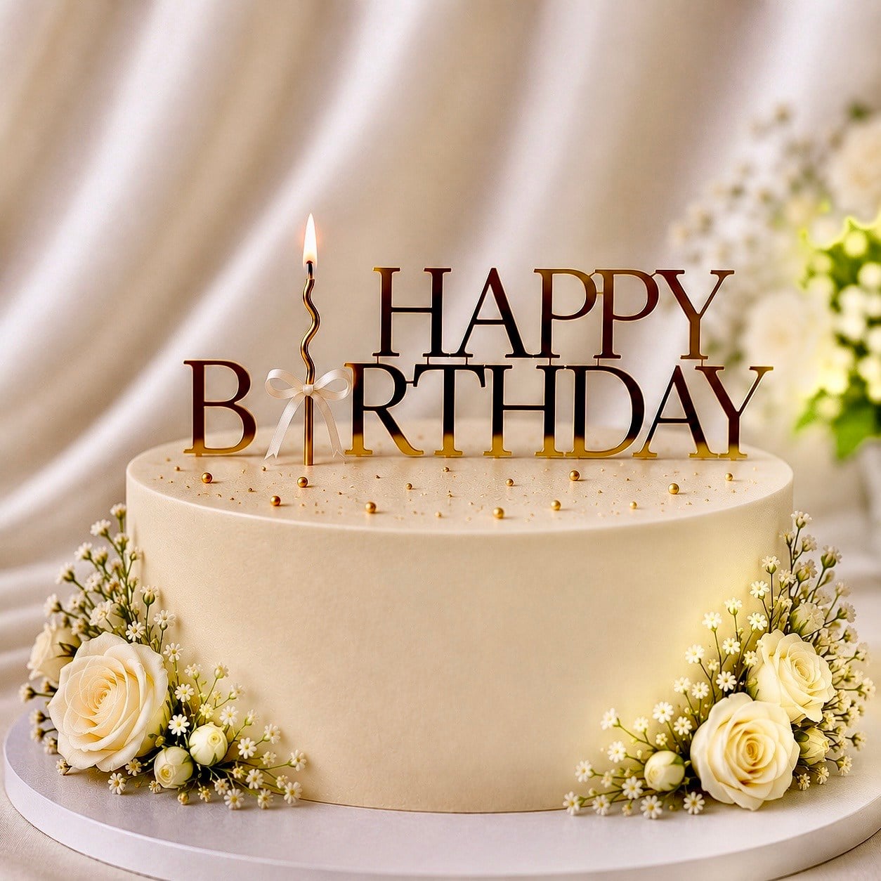 EGE CONCEPT LİFE-Mumlu Happy Birthday Pleksi Pasta Süsü GOLD