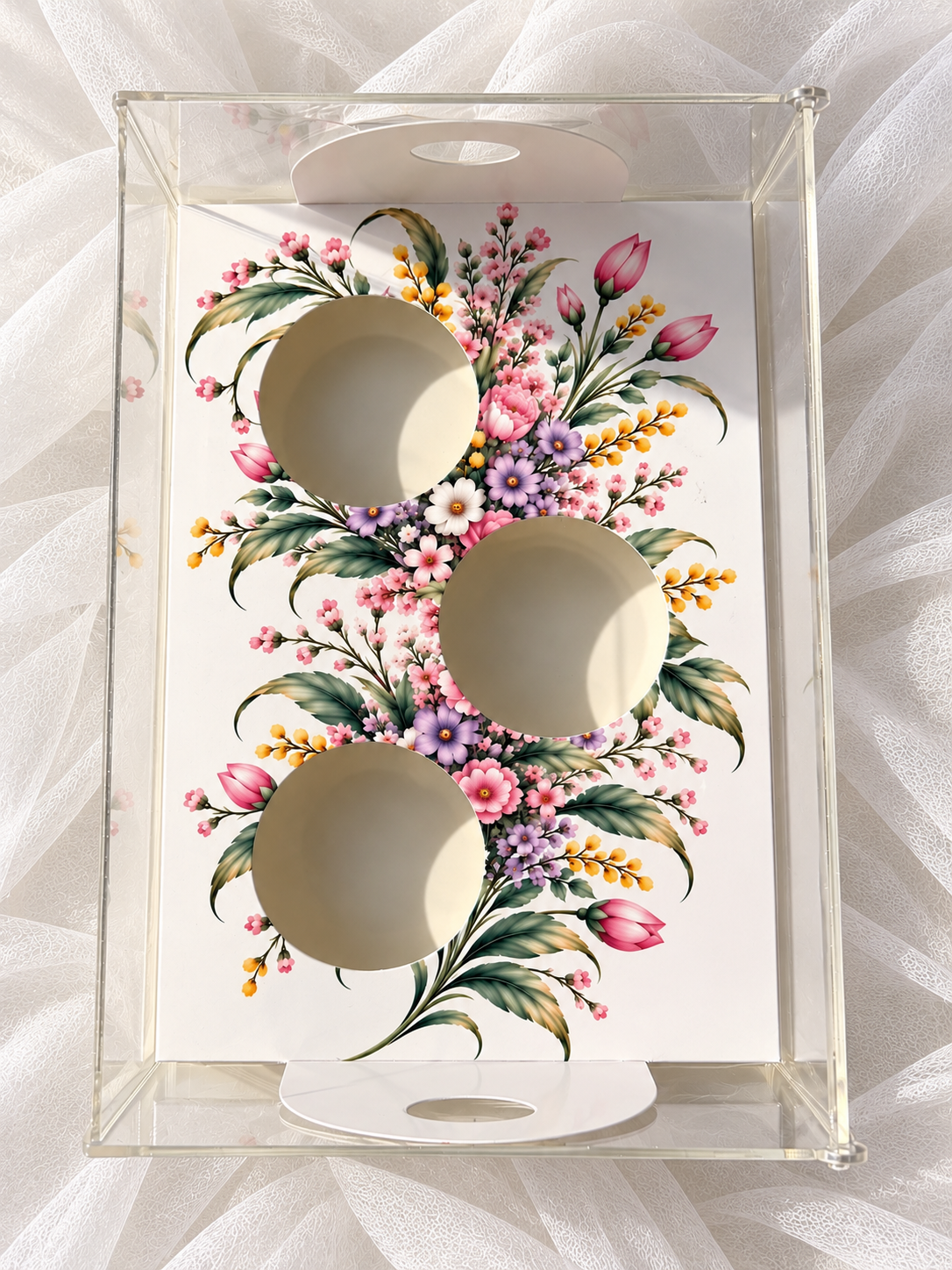 EGE CONCEPT LİFE-Şeffaf Pleksi kutu floral çiçek baskılı 3 bölme  Seperatörlü 